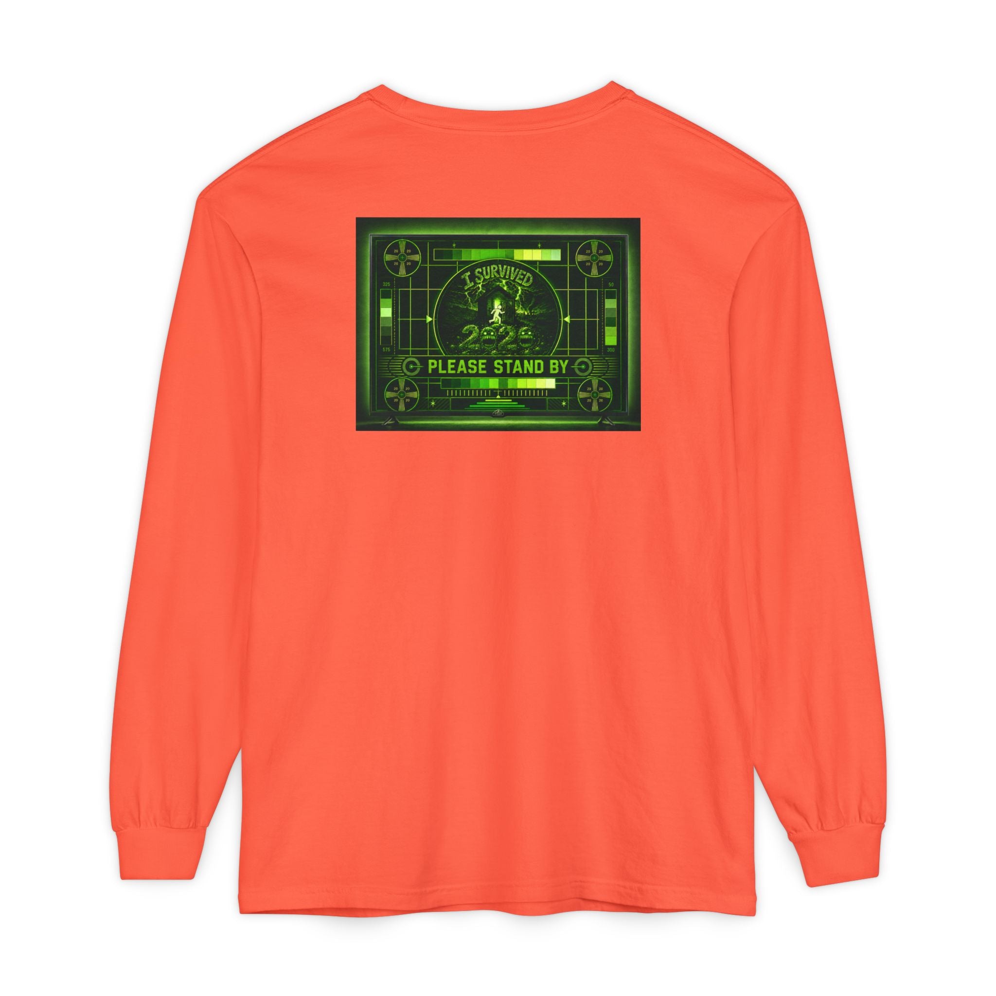 I Survived 2020 — "Please Stand By" Test Pattern Toxic Signal Tee Summer Premiere Unisex Garment-Dyed Long Sleeve T-Shirt