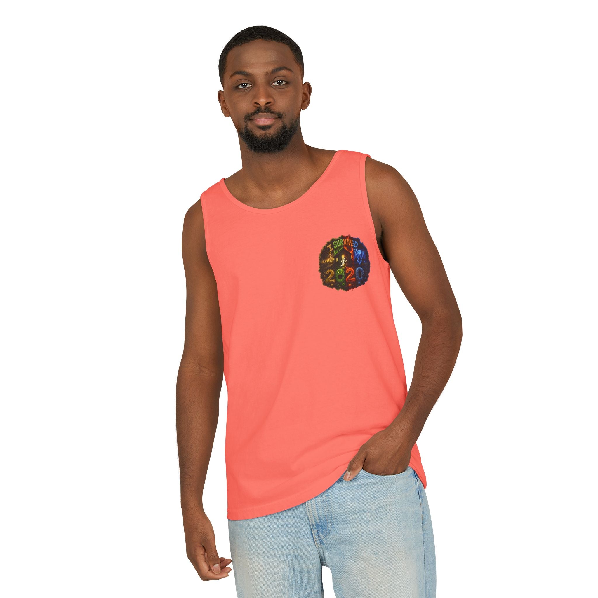 I Survived 2020 — "No Signal" Test Pattern Tee Alien Broadcast Finale Summer Premiere Unisex Garment-Dyed Tank Top