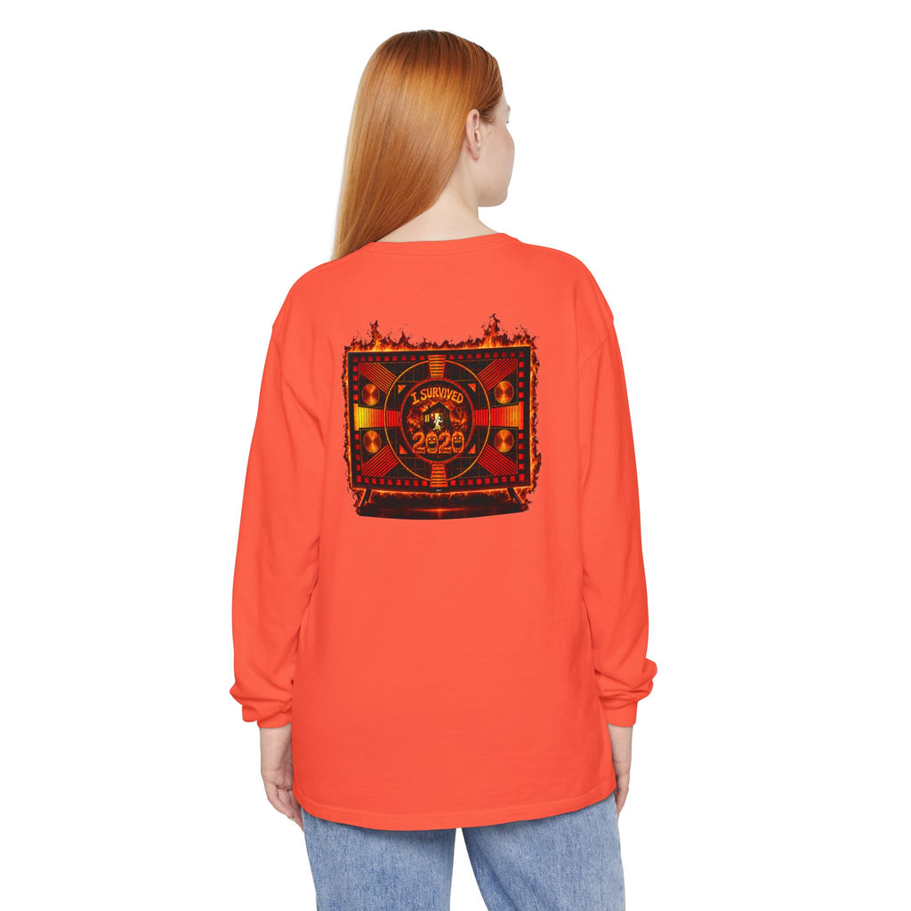 I Survived 2020 — "Please Stand By" Test Pattern Tee Wildfire Signal Edition Summer Premiere Unisex Garment-Dyed Long Sleeve T-Shirt