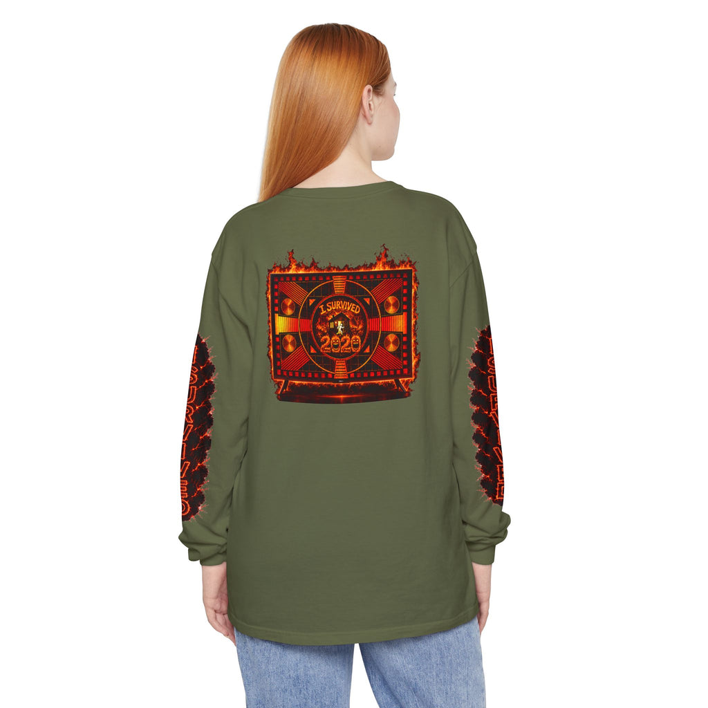 I Survived 2020 — "Please Stand By" Test Pattern Tee Special Edition Wildfire Signal Edition Summer Premiere Unisex Garment-Dyed Long Sleeve T-Shirt