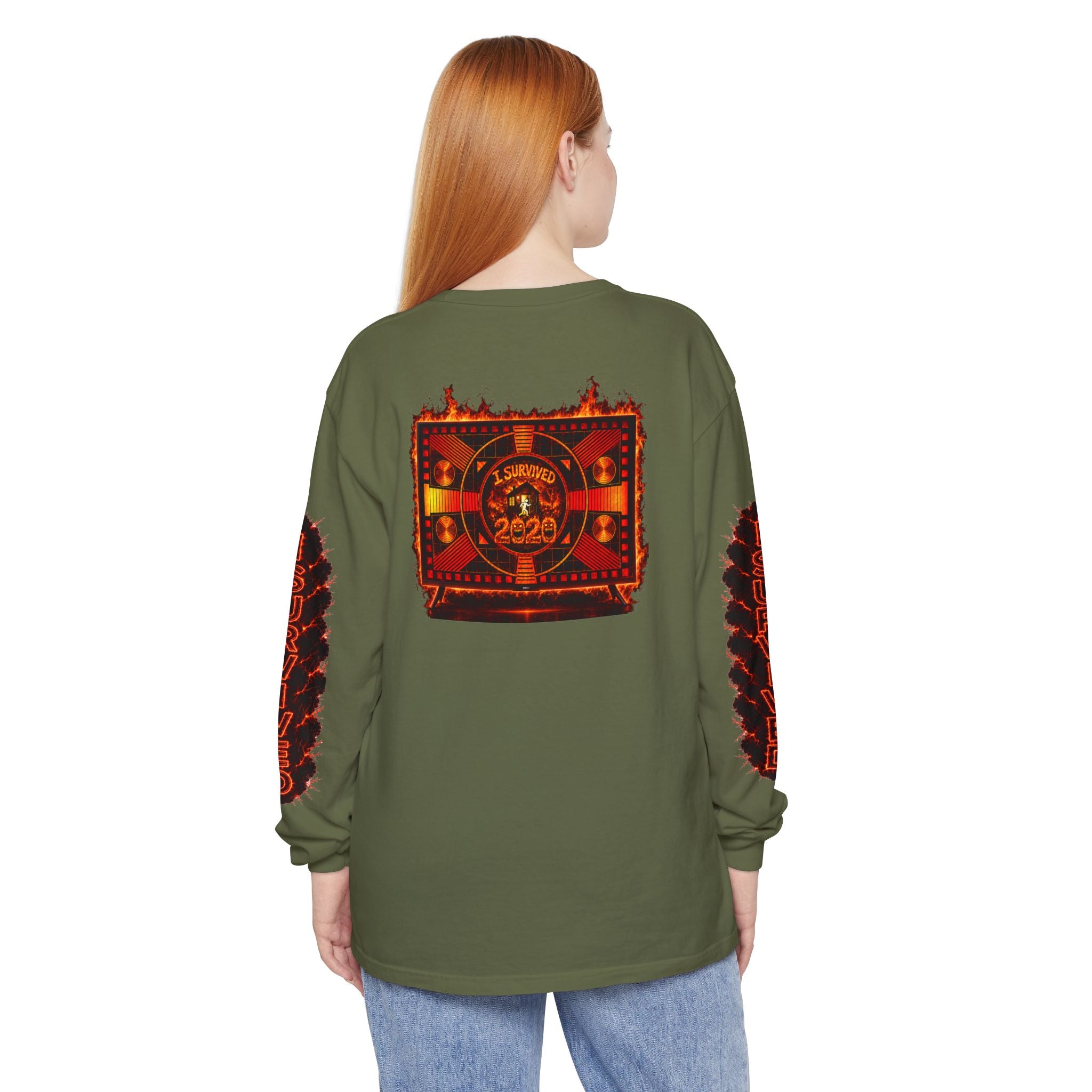 I Survived 2020 — "Please Stand By" Test Pattern Tee Special Edition Wildfire Signal Edition Summer Premiere Unisex Garment-Dyed Long Sleeve T-Shirt