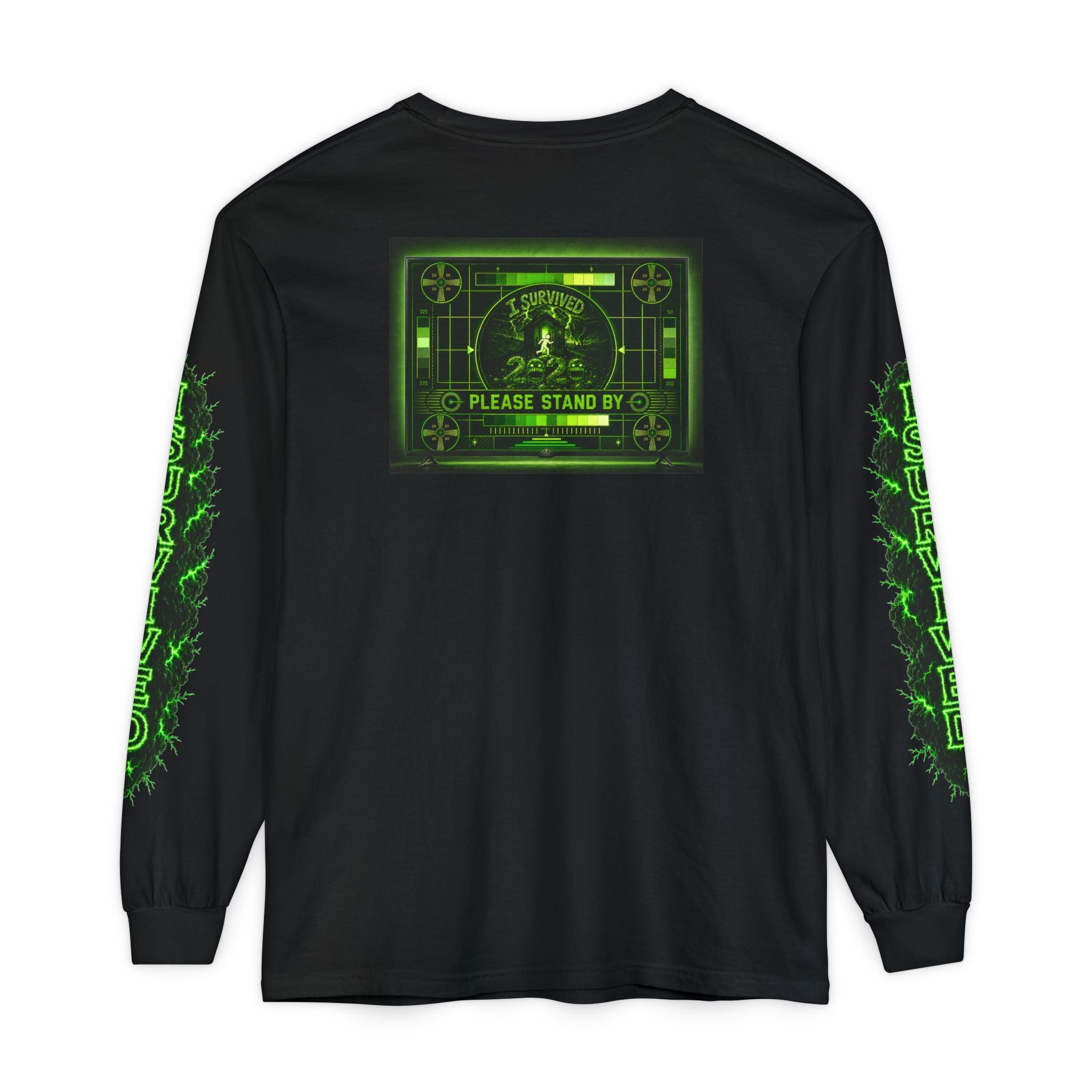 I Survived 2020 — "Please Stand By" Test Pattern Toxic Signal Tee Special Edition Summer Premiere Unisex Garment-Dyed Long Sleeve T-Shirt