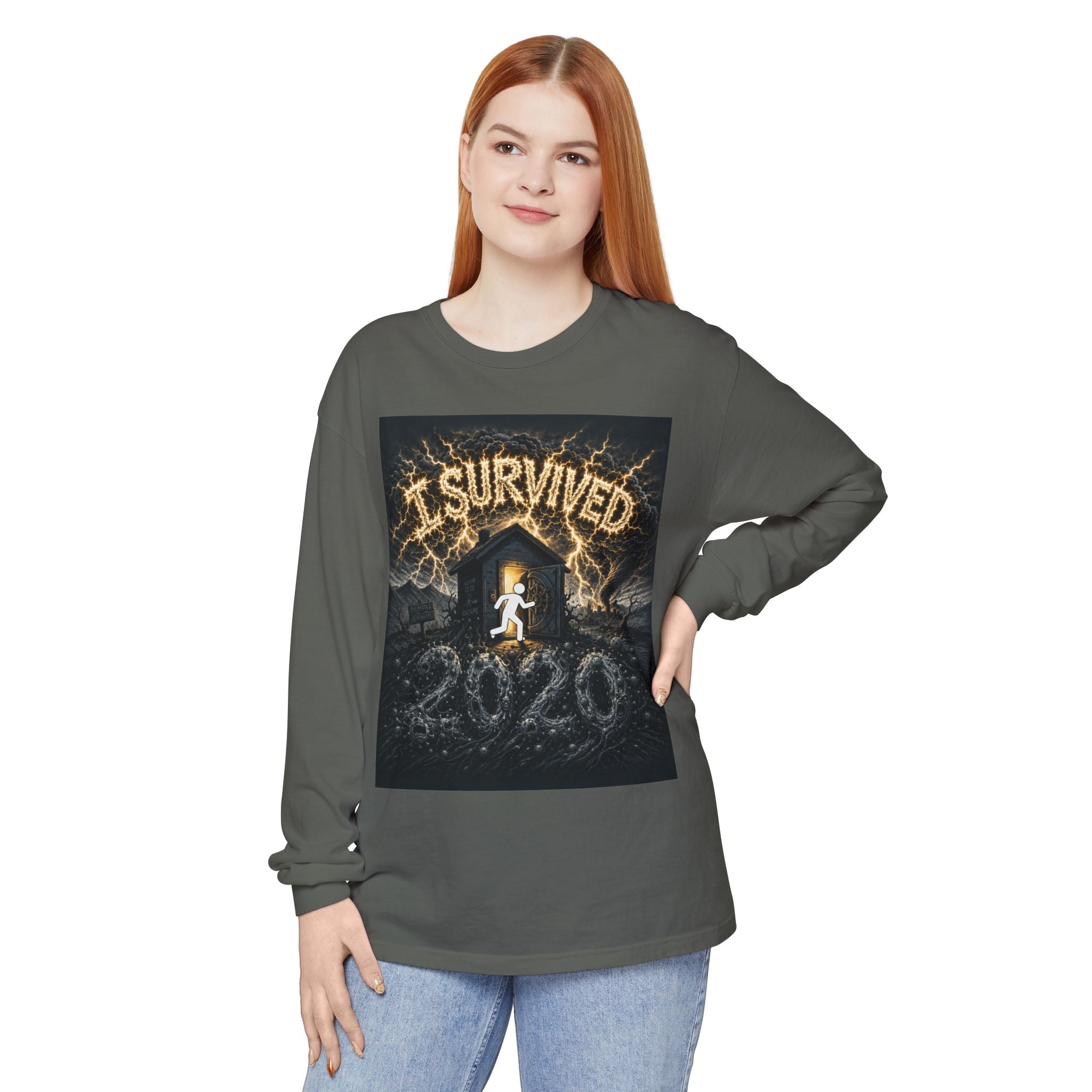 I Survived 2020 — Original Design Teaser Tee | Season 1 Premiere Drop Unisex Garment-dyed Long Sleeve T-Shirt
