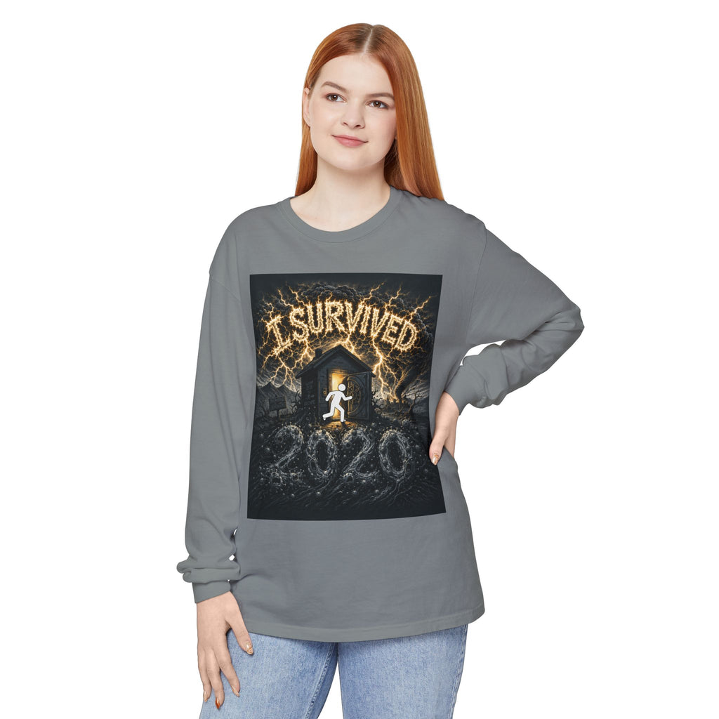 I Survived 2020 — Original Design Teaser Tee | Season 1 Premiere Drop Unisex Garment-dyed Long Sleeve T-Shirt