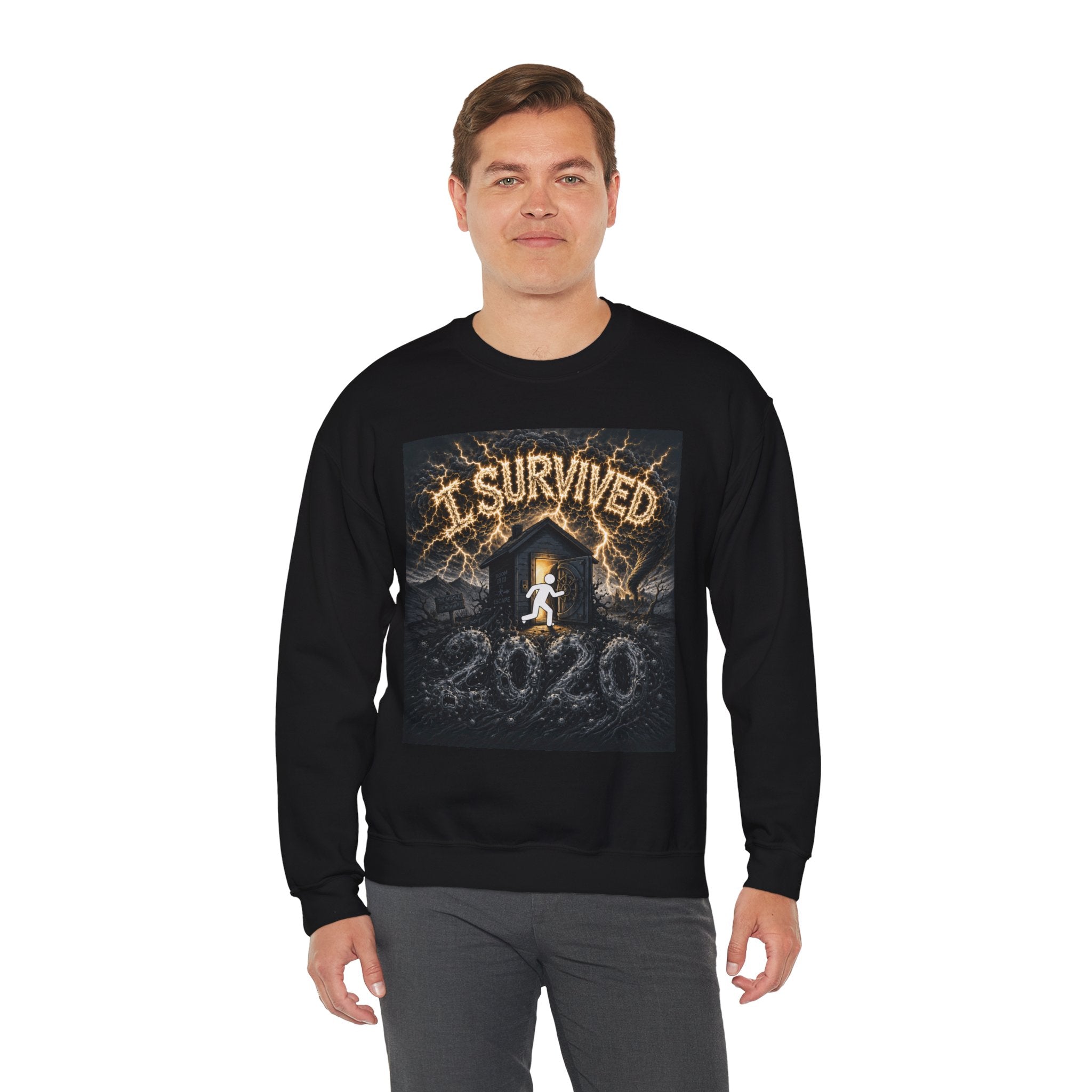 I Survived 2020 — Original Design Teaser Tee | Season 1 Premiere Drop Unisex Heavy Blend™ Crewneck Sweatshirt