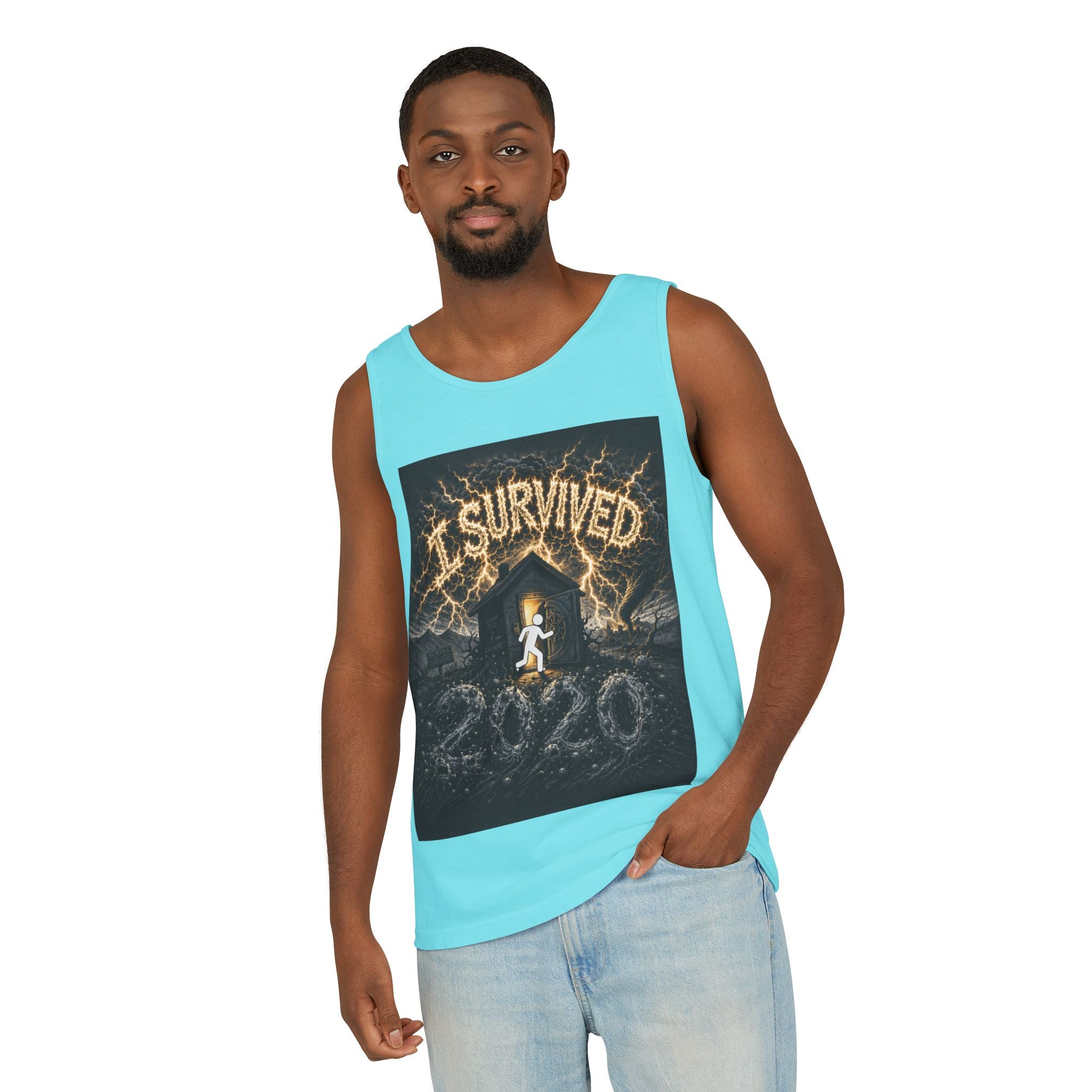 I Survived 2020 — Original Design Teaser Tee | Season 1 Premiere Drop Unisex Garment-Dyed Tank Top