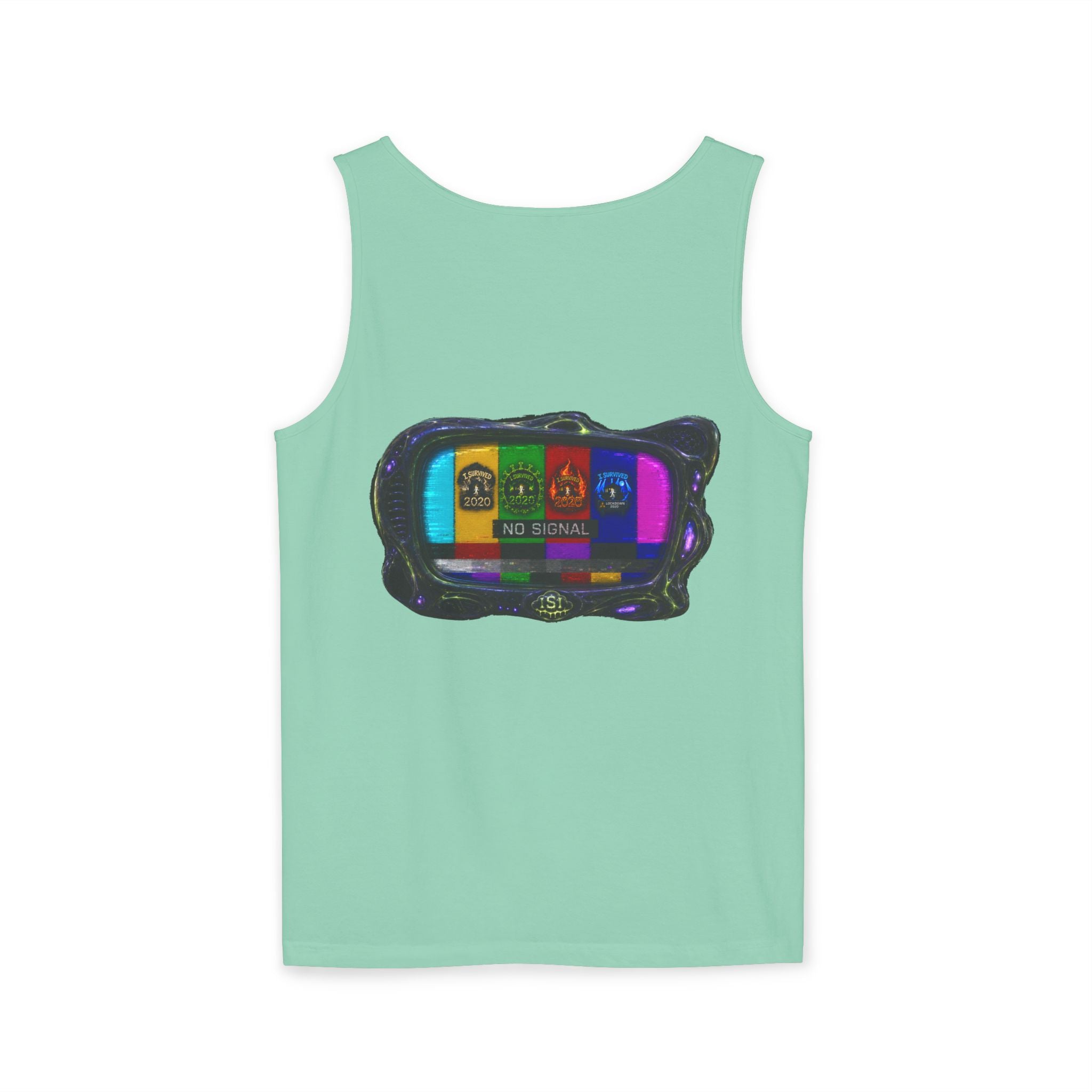 I Survived 2020 — "No Signal" Test Pattern Tee Alien Broadcast Finale Summer Premiere Unisex Garment-Dyed Tank Top