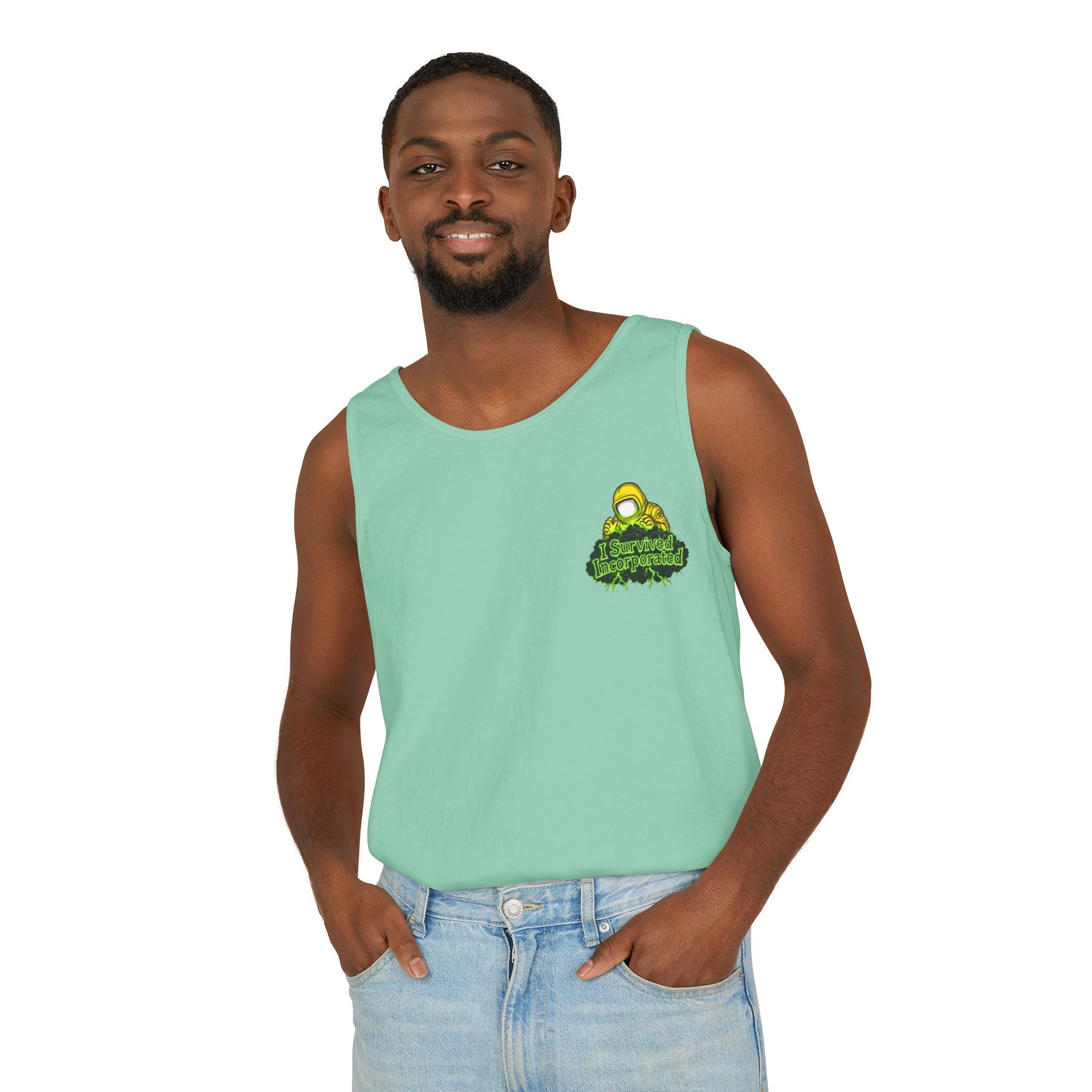 I Survived 2020 — "Please Stand By" Test Pattern Toxic Signal Tee Summer Premiere Unisex Garment-Dyed Tank Top