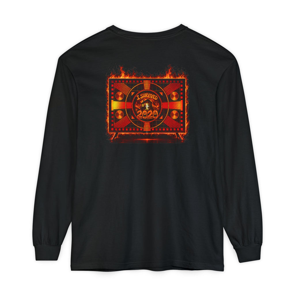 I Survived 2020 — "Please Stand By" Test Pattern Tee Wildfire Signal Edition Summer Premiere Unisex Garment-Dyed Long Sleeve T-Shirt