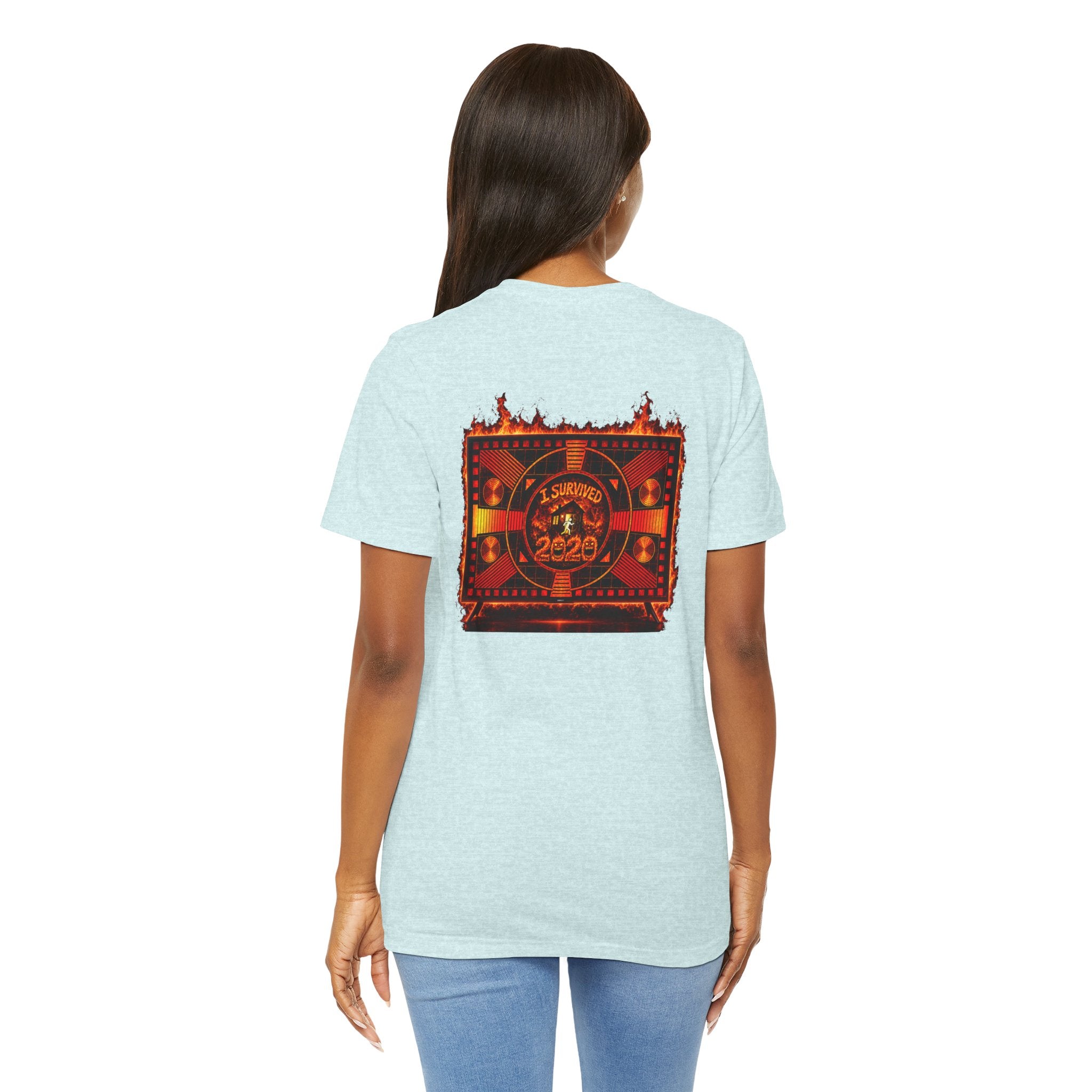 I Survived 2020 — "Please Stand By" Test Pattern Tee Wildfire Signal Edition Summer Premiere Unisex Jersey Short Sleeve Tee