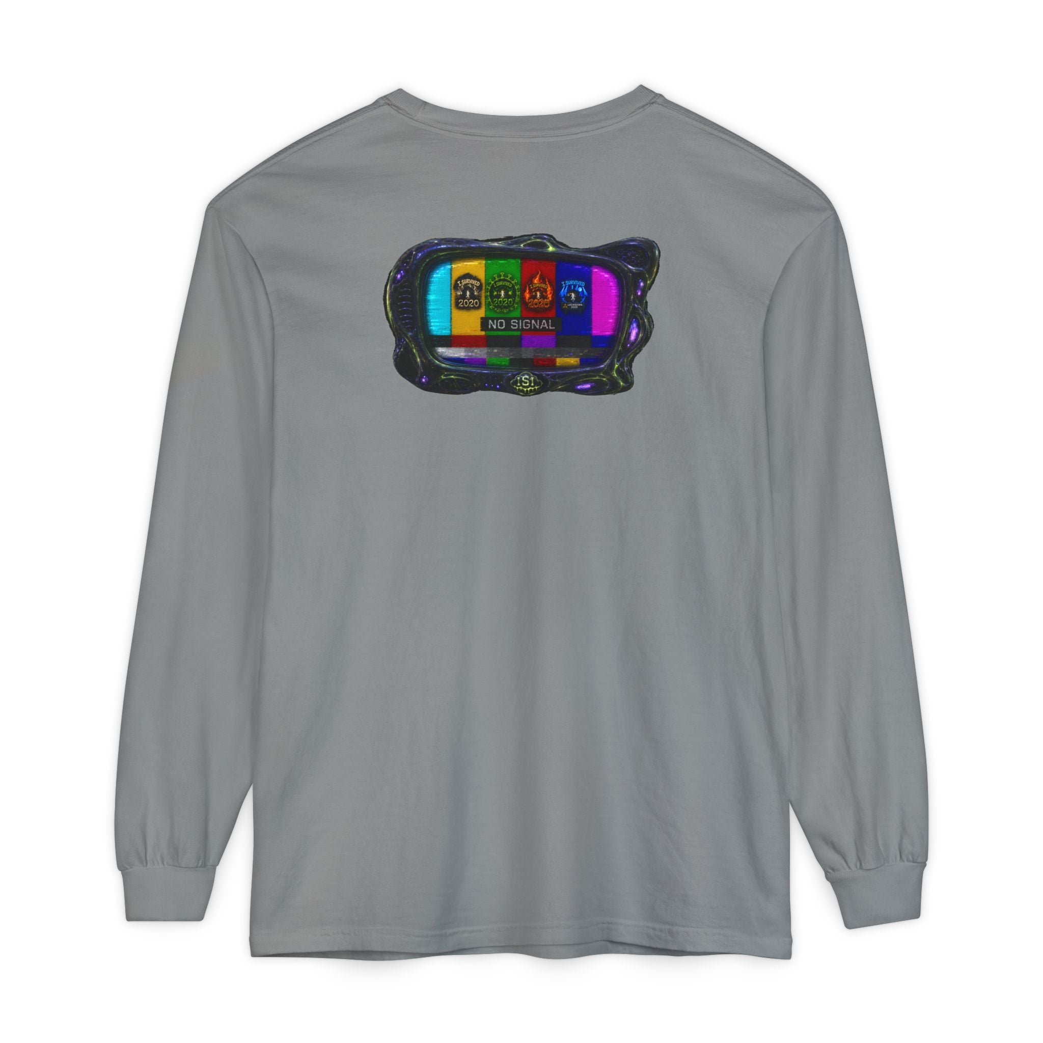 I Survived 2020 — "No Signal" Test Pattern Tee Alien Broadcast Finale Summer Premiere Garment-Dyed Long Sleeve T-Shirt
