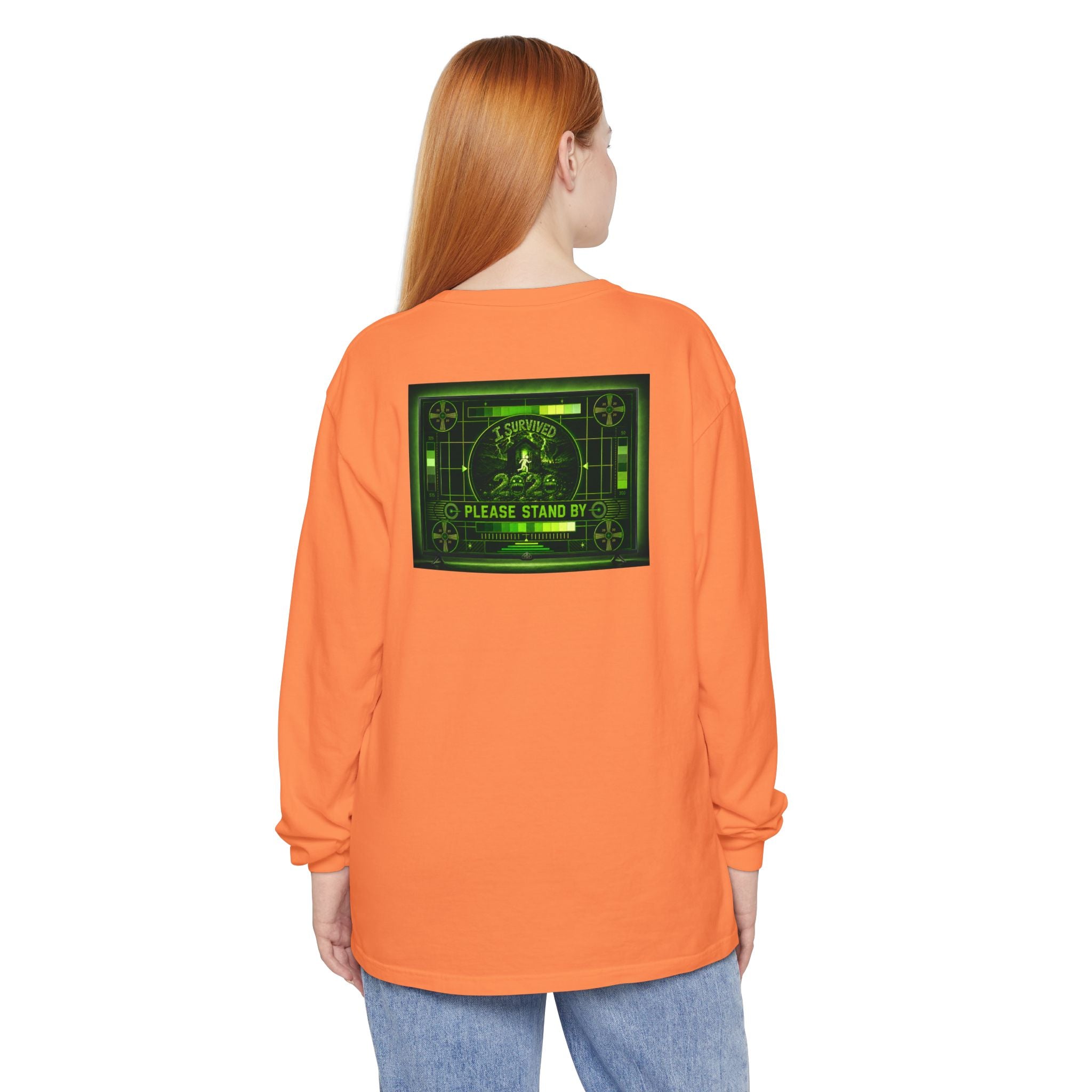 I Survived 2020 — "Please Stand By" Test Pattern Toxic Signal Tee Summer Premiere Unisex Garment-Dyed Long Sleeve T-Shirt