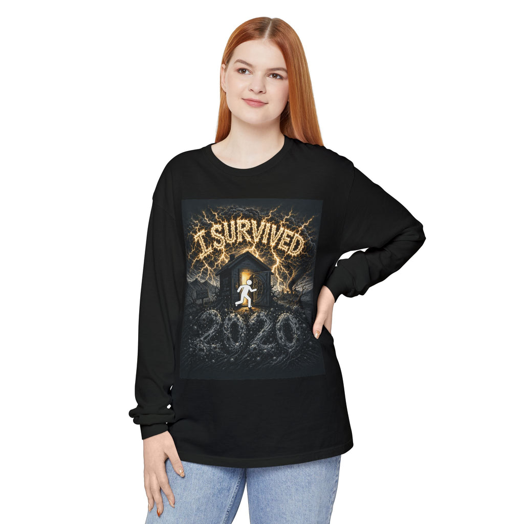 I Survived 2020 — Original Design Teaser Tee | Season 1 Premiere Drop Unisex Garment-dyed Long Sleeve T-Shirt