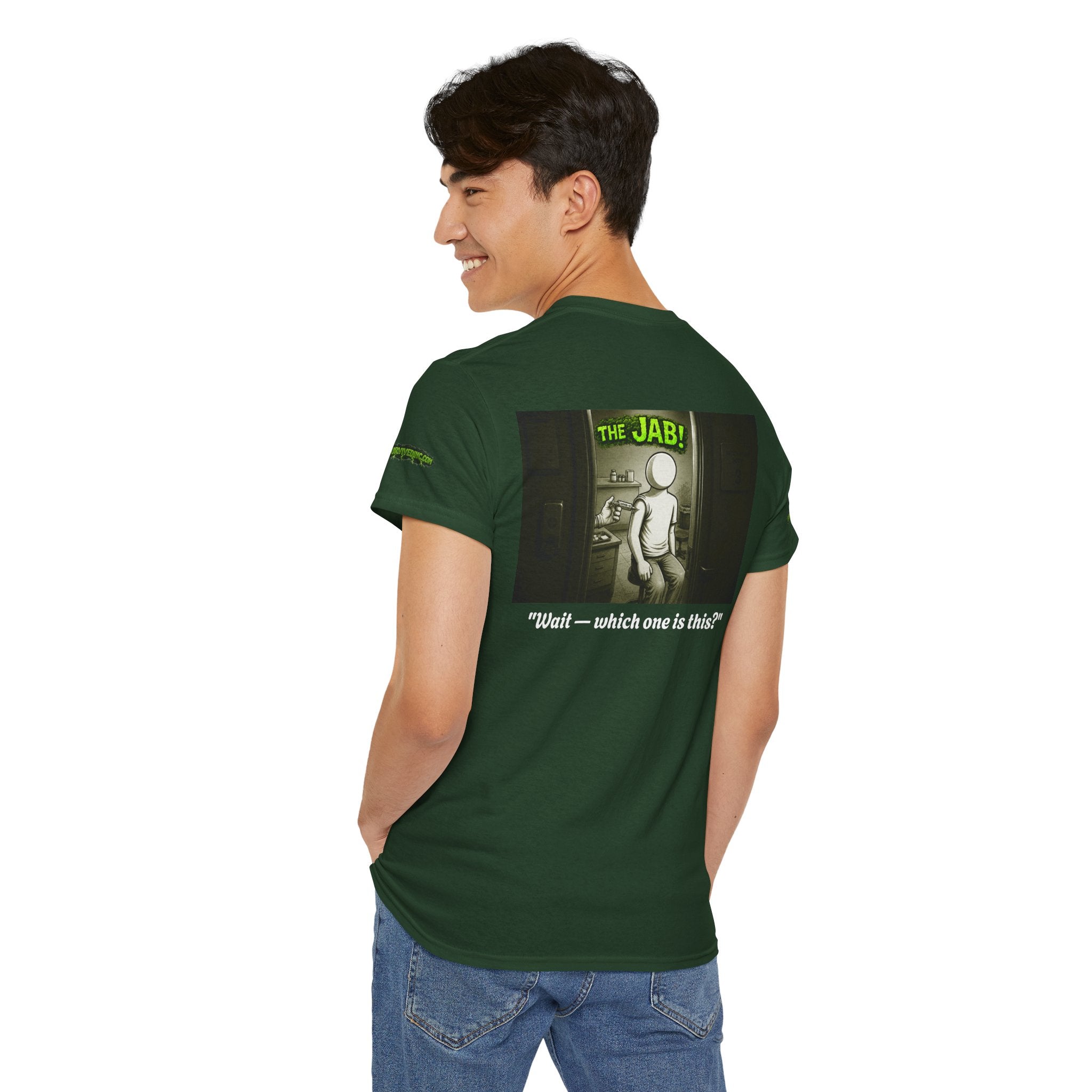 I Survived 2020 — PANDEMIC S1:E3: Director's Cut Special Edition "The Jab!" Unisex Heavy Cotton Tee