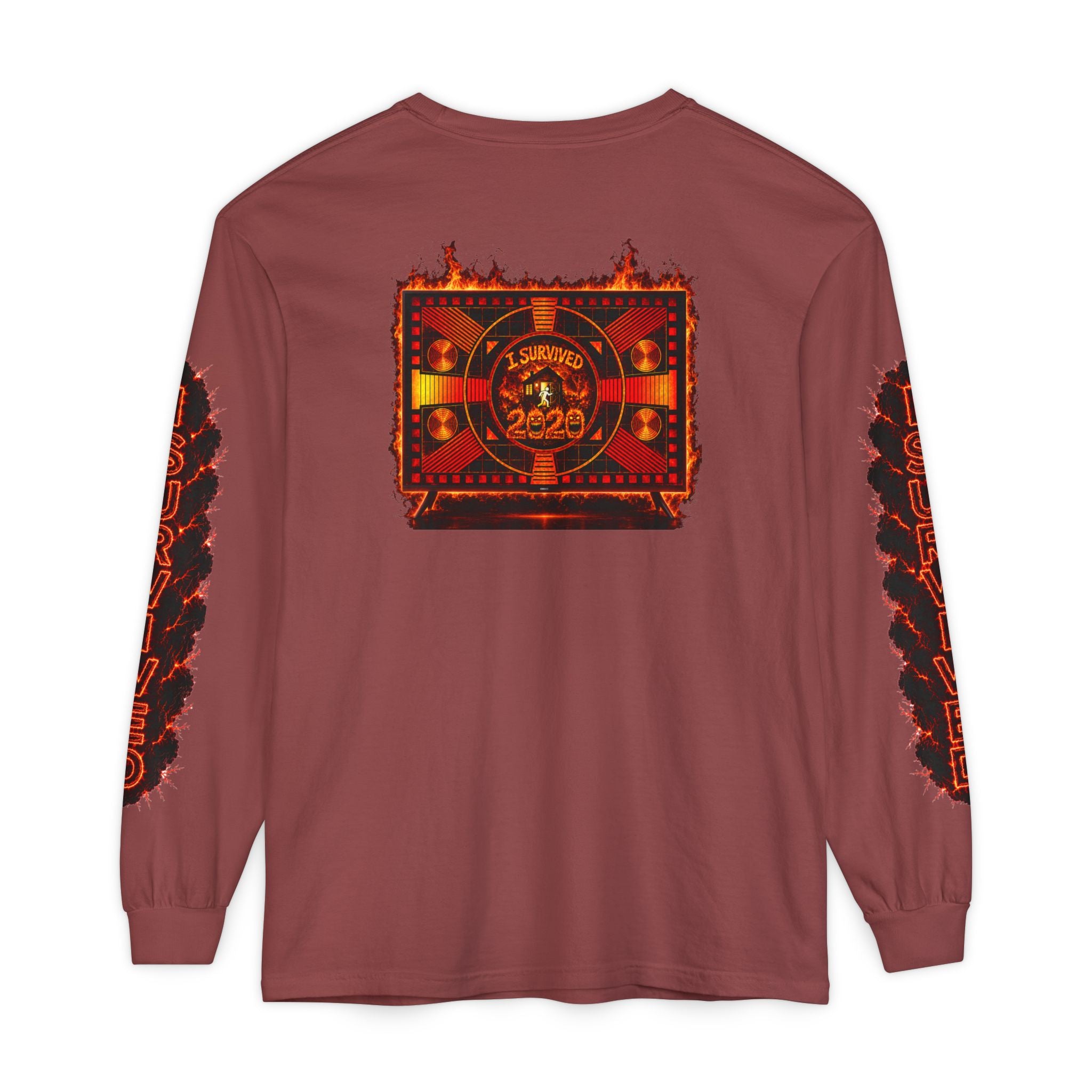 I Survived 2020 — "Please Stand By" Test Pattern Tee Special Edition Wildfire Signal Edition Summer Premiere Unisex Garment-Dyed Long Sleeve T-Shirt