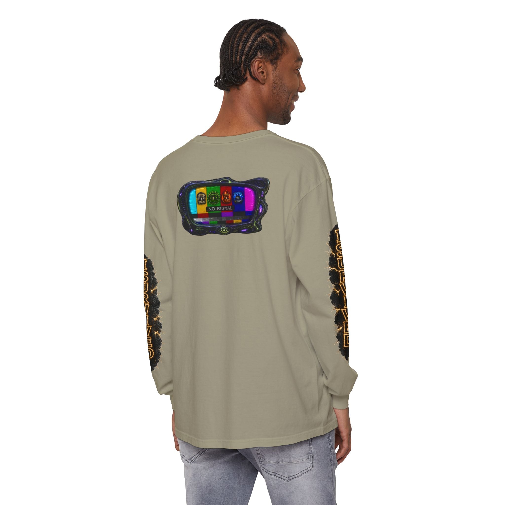 I Survived 2020 — "No Signal" Test Pattern Tee Special Edition Alien Broadcast Finale Summer Premiere Unisex Garment-Dyed Long Sleeve T-Shirt