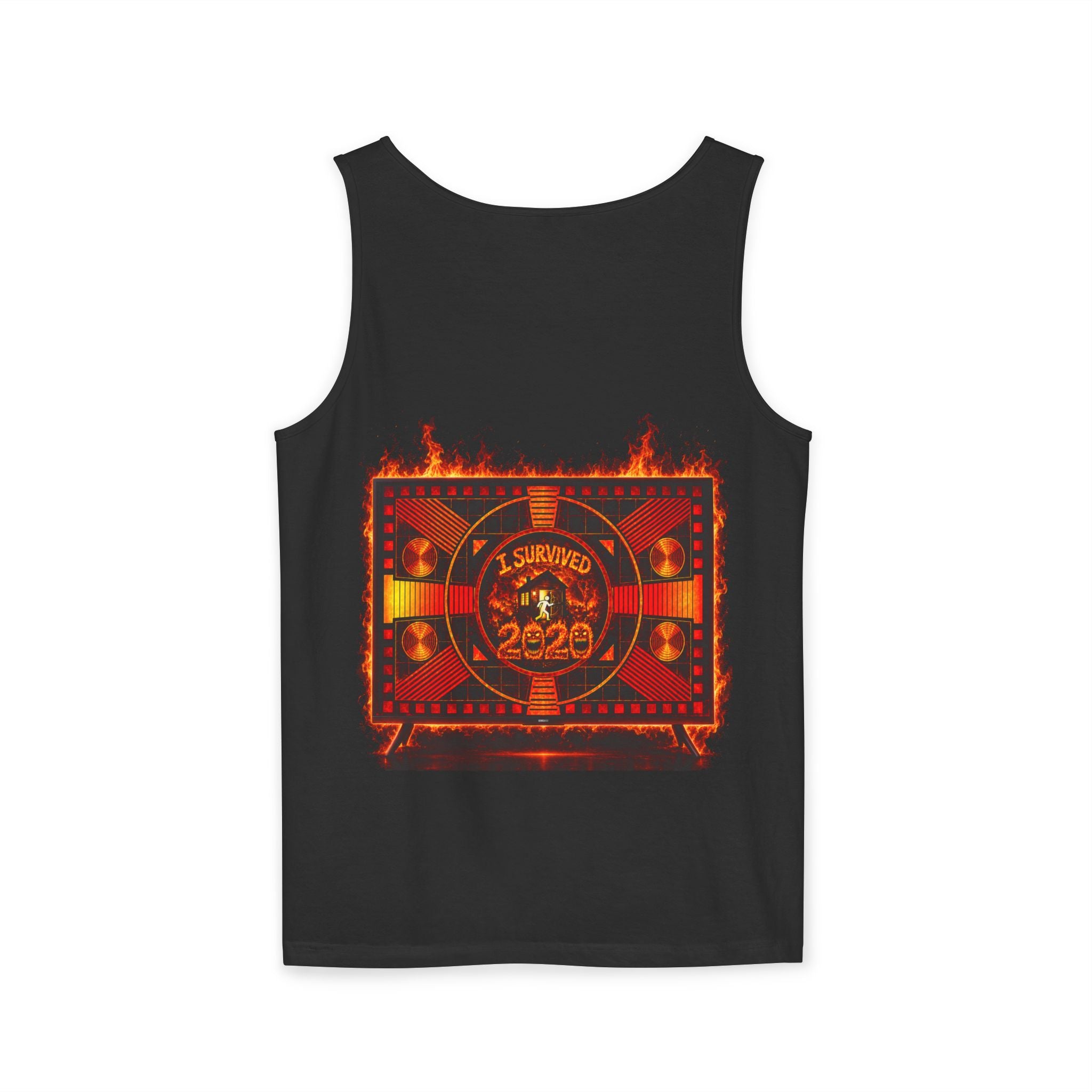 I Survived 2020 — "Please Stand By" Test Pattern Tee Wildfire Signal Edition Summer Premiere Unisex Garment-Dyed Tank Top