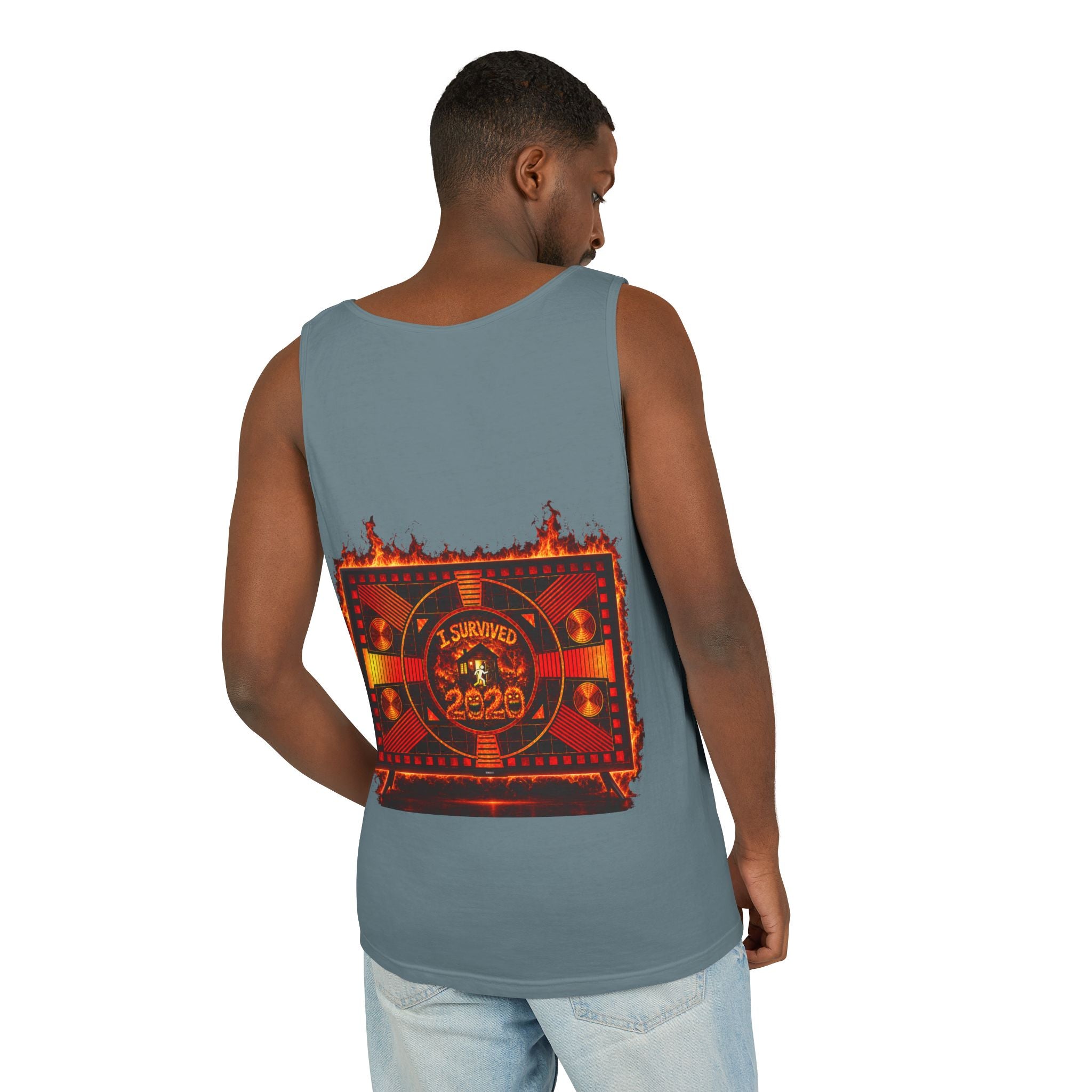 I Survived 2020 — "Please Stand By" Test Pattern Tee Wildfire Signal Edition Summer Premiere Unisex Garment-Dyed Tank Top