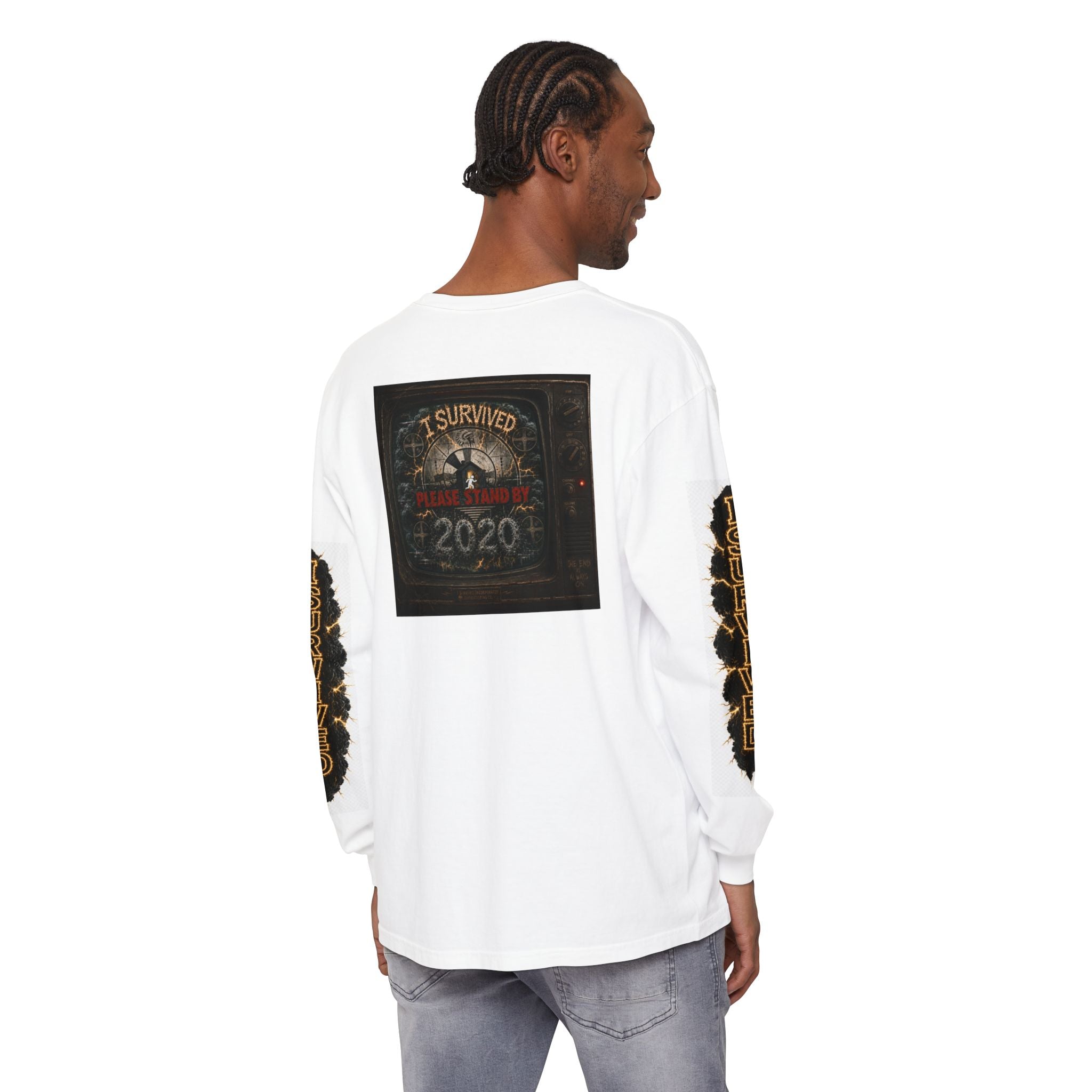 I Survived 2020 — "Please Stand By" Test Pattern Tee Special Edition Summer Premier Unisex Garment-Dyed Long Sleeve T-Shirt
