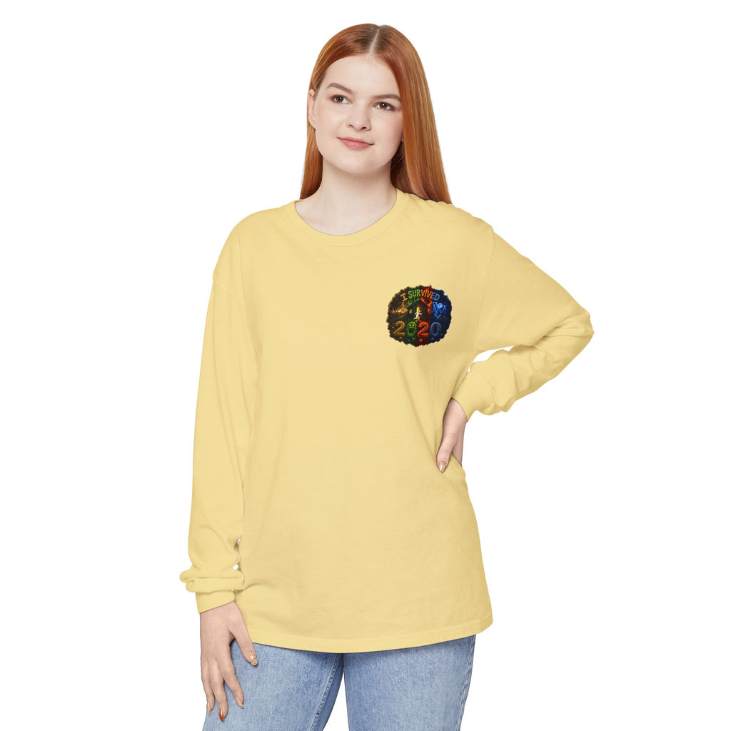 I Survived 2020 — "No Signal" Test Pattern Tee Alien Broadcast Finale Summer Premiere Garment-Dyed Long Sleeve T-Shirt