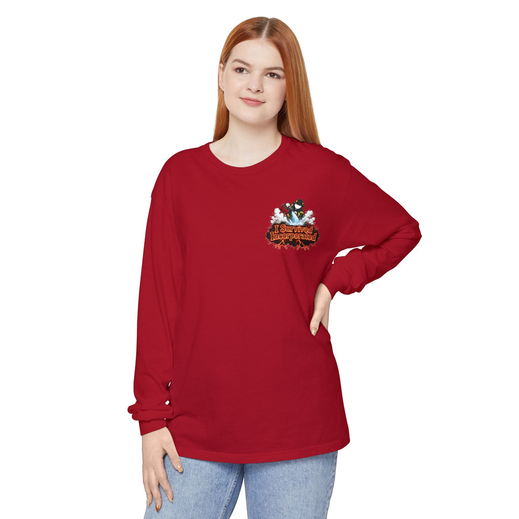 I Survived 2020 — "Please Stand By" Test Pattern Tee Wildfire Signal Edition Summer Premiere Unisex Garment-Dyed Long Sleeve T-Shirt