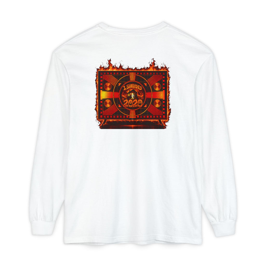 I Survived 2020 — "Please Stand By" Test Pattern Tee Wildfire Signal Edition Summer Premiere Unisex Garment-Dyed Long Sleeve T-Shirt