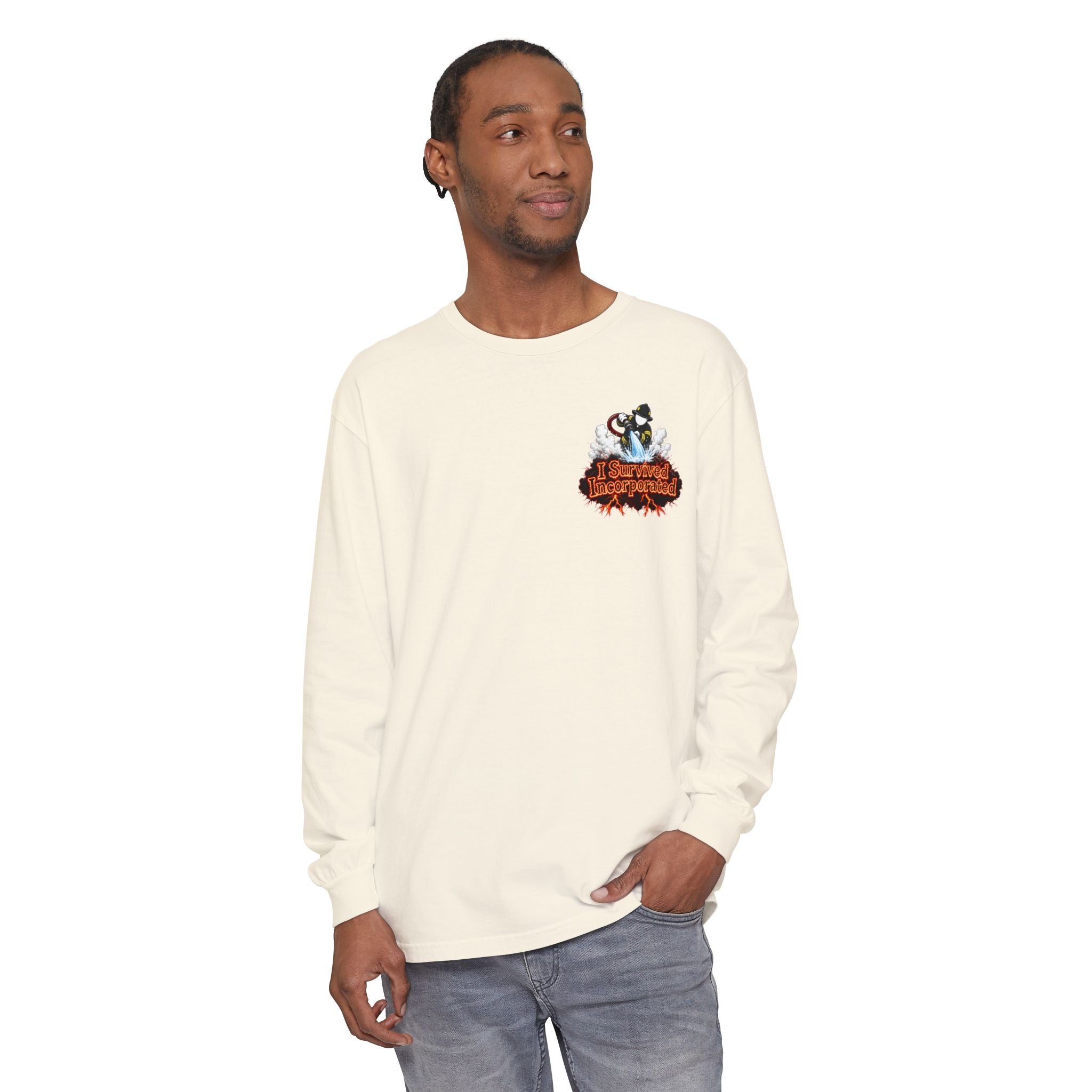 I Survived 2020 — "Please Stand By" Test Pattern Tee Wildfire Signal Edition Summer Premiere Unisex Garment-Dyed Long Sleeve T-Shirt