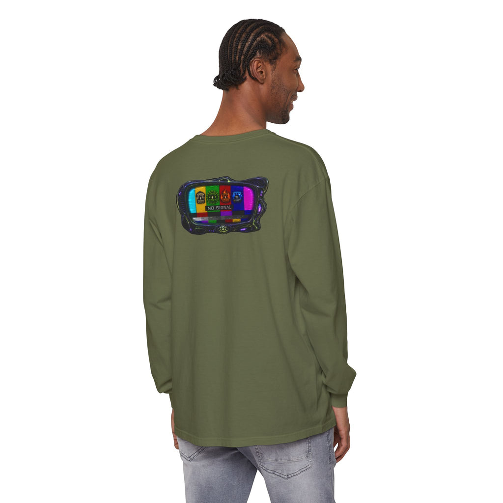 I Survived 2020 — "No Signal" Test Pattern Tee Alien Broadcast Finale Summer Premiere Garment-Dyed Long Sleeve T-Shirt
