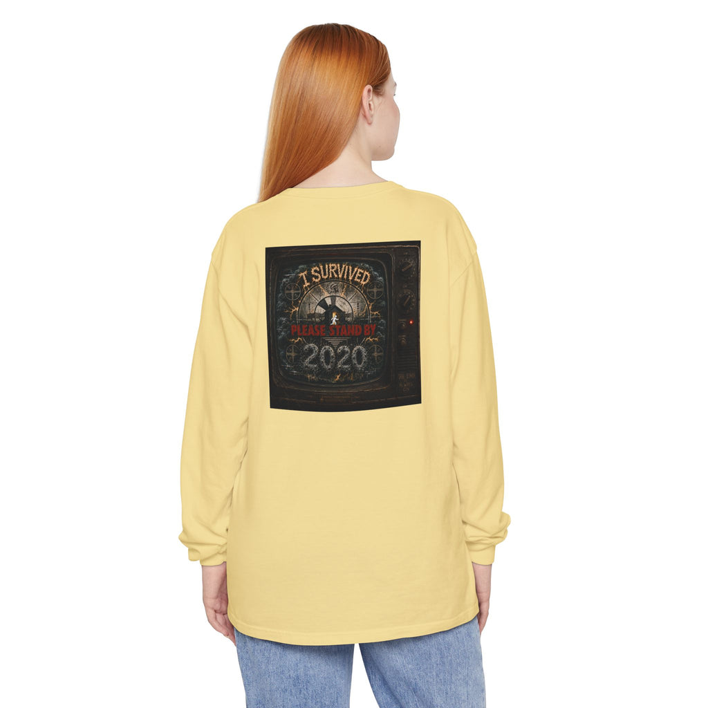 I Survived 2020 — "Please Stand By" Test Pattern Tee Summer Premier Unisex Garment-Dyed Long Sleeve T-Shirt