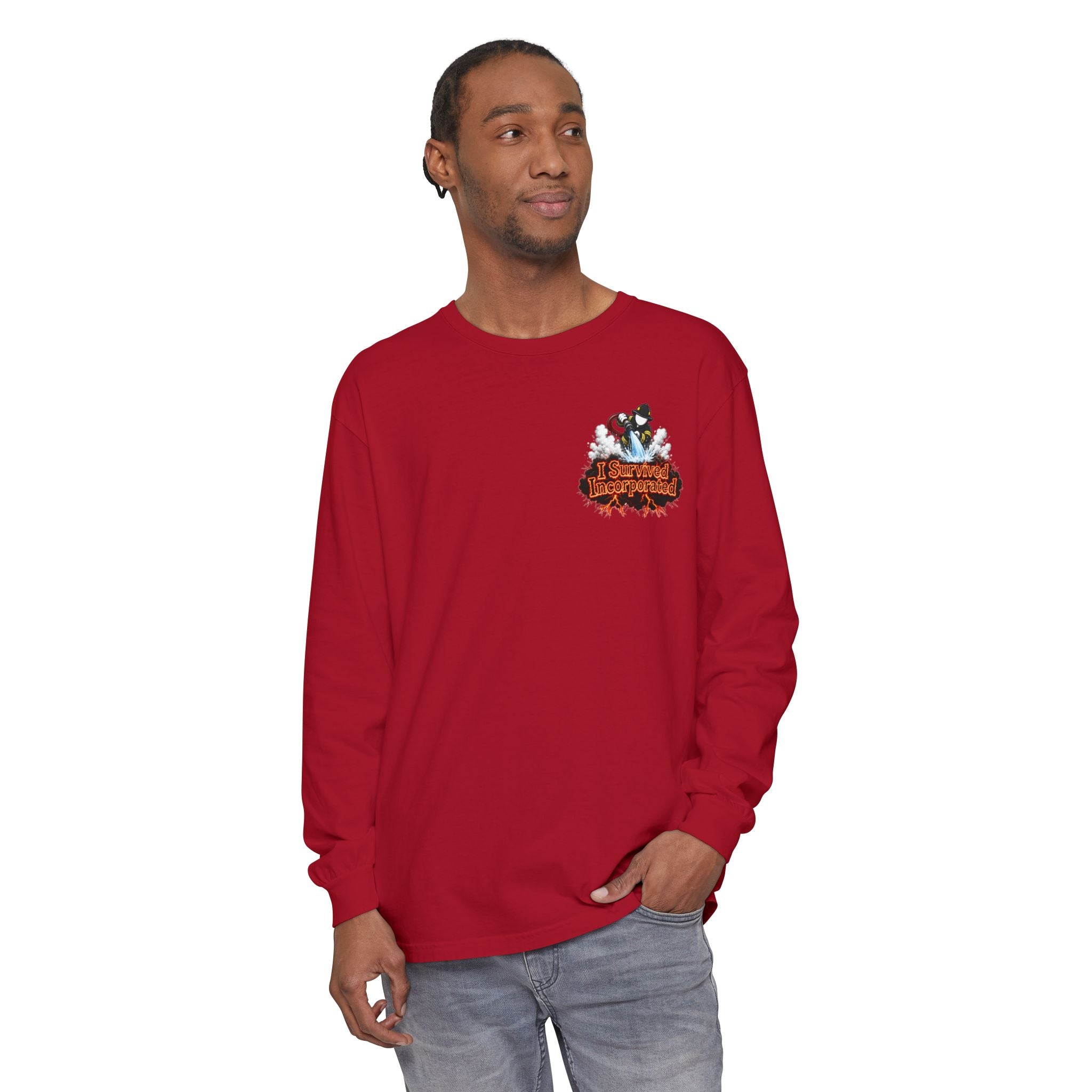 I Survived 2020 — "Please Stand By" Test Pattern Tee Wildfire Signal Edition Summer Premiere Unisex Garment-Dyed Long Sleeve T-Shirt