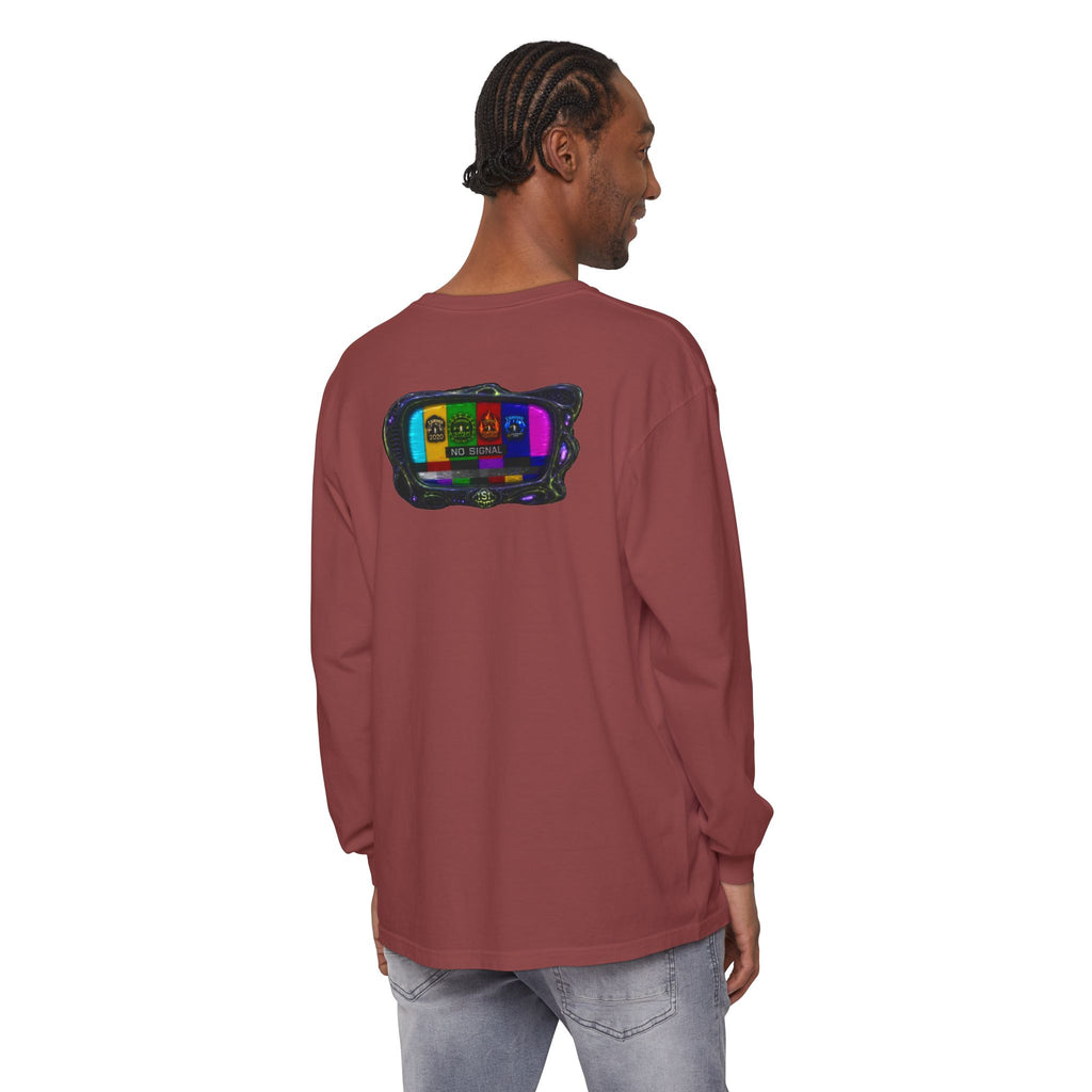 I Survived 2020 — "No Signal" Test Pattern Tee Alien Broadcast Finale Summer Premiere Garment-Dyed Long Sleeve T-Shirt