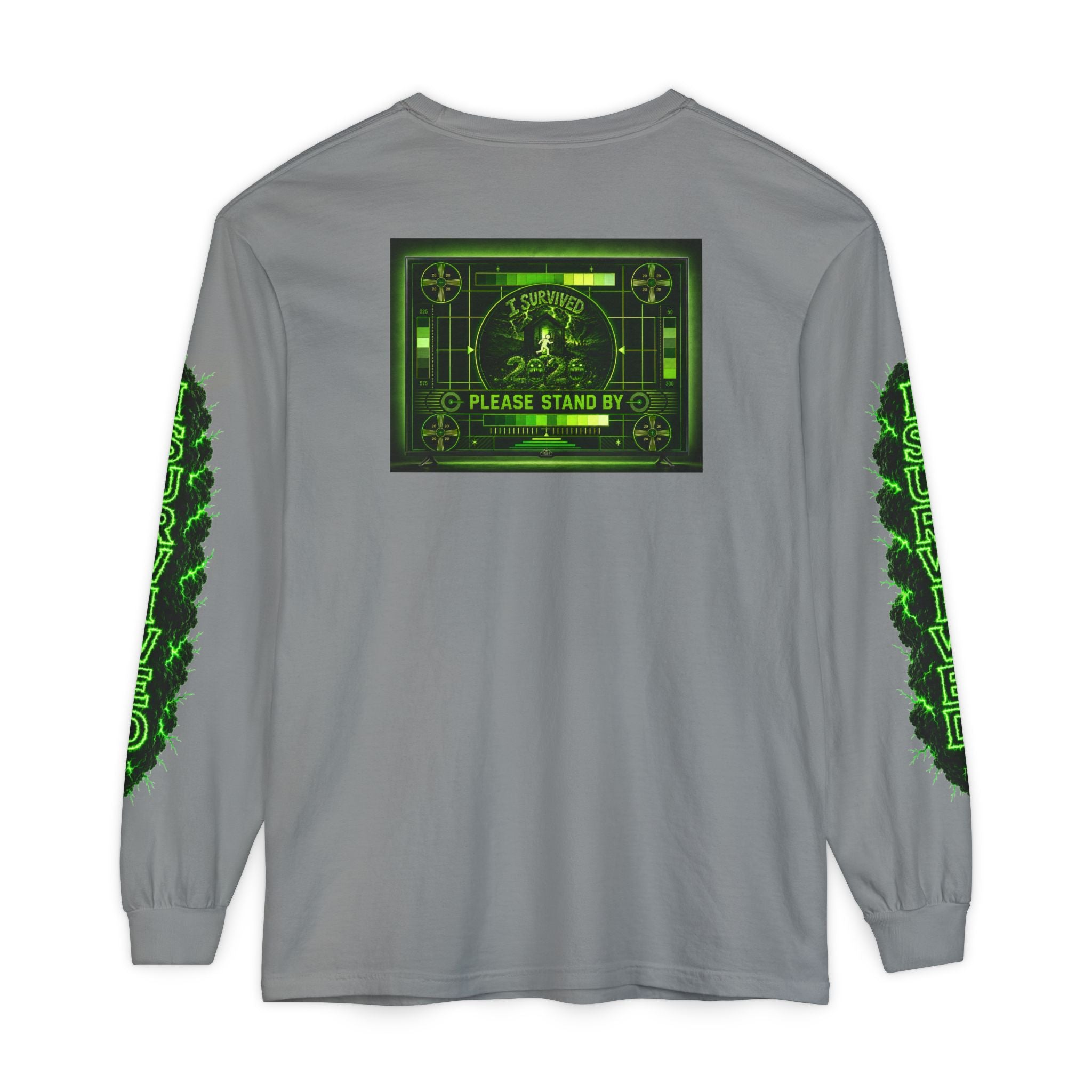 I Survived 2020 — "Please Stand By" Test Pattern Toxic Signal Tee Special Edition Summer Premiere Unisex Garment-Dyed Long Sleeve T-Shirt