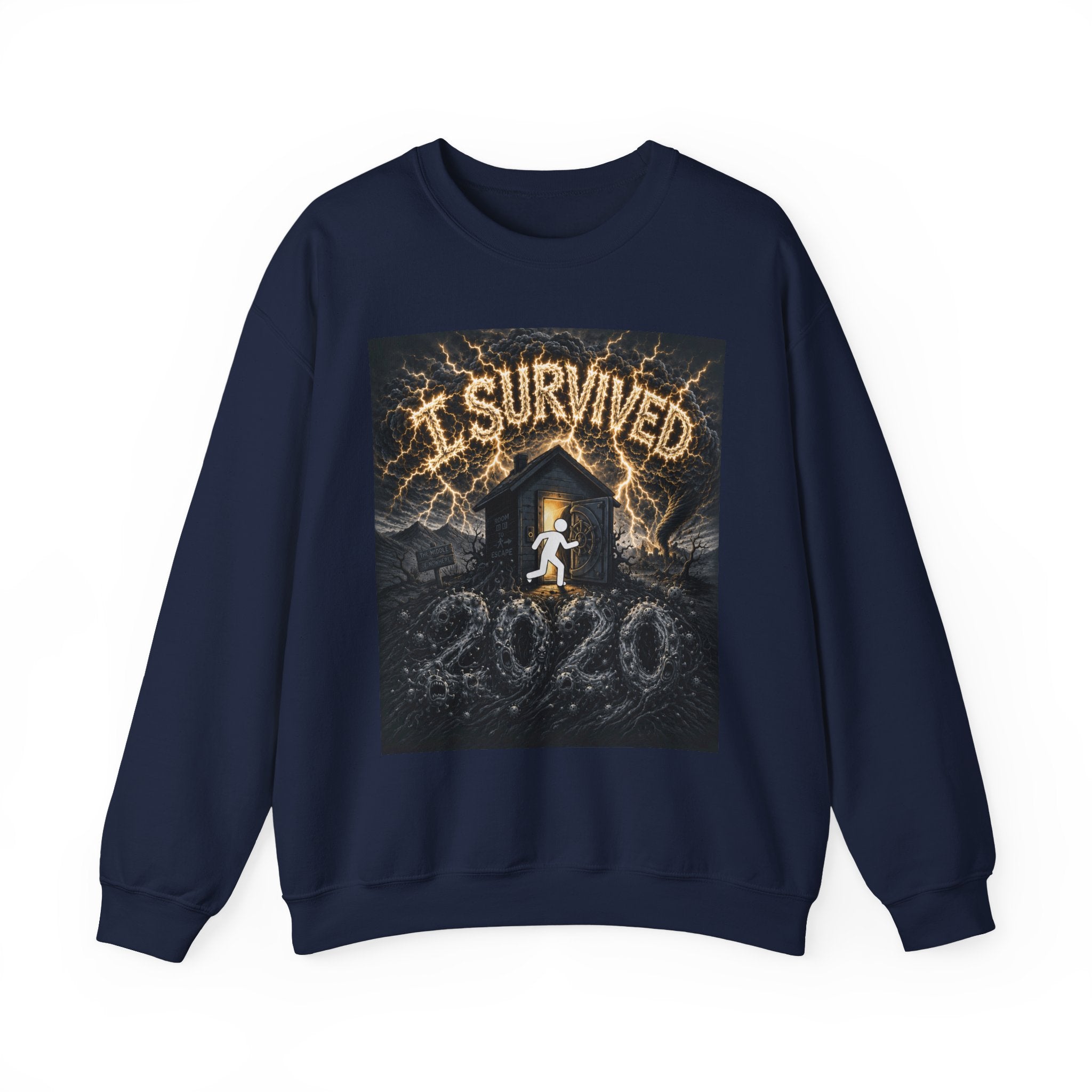 I Survived 2020 — Original Design Teaser Tee | Season 1 Premiere Drop Unisex Heavy Blend™ Crewneck Sweatshirt