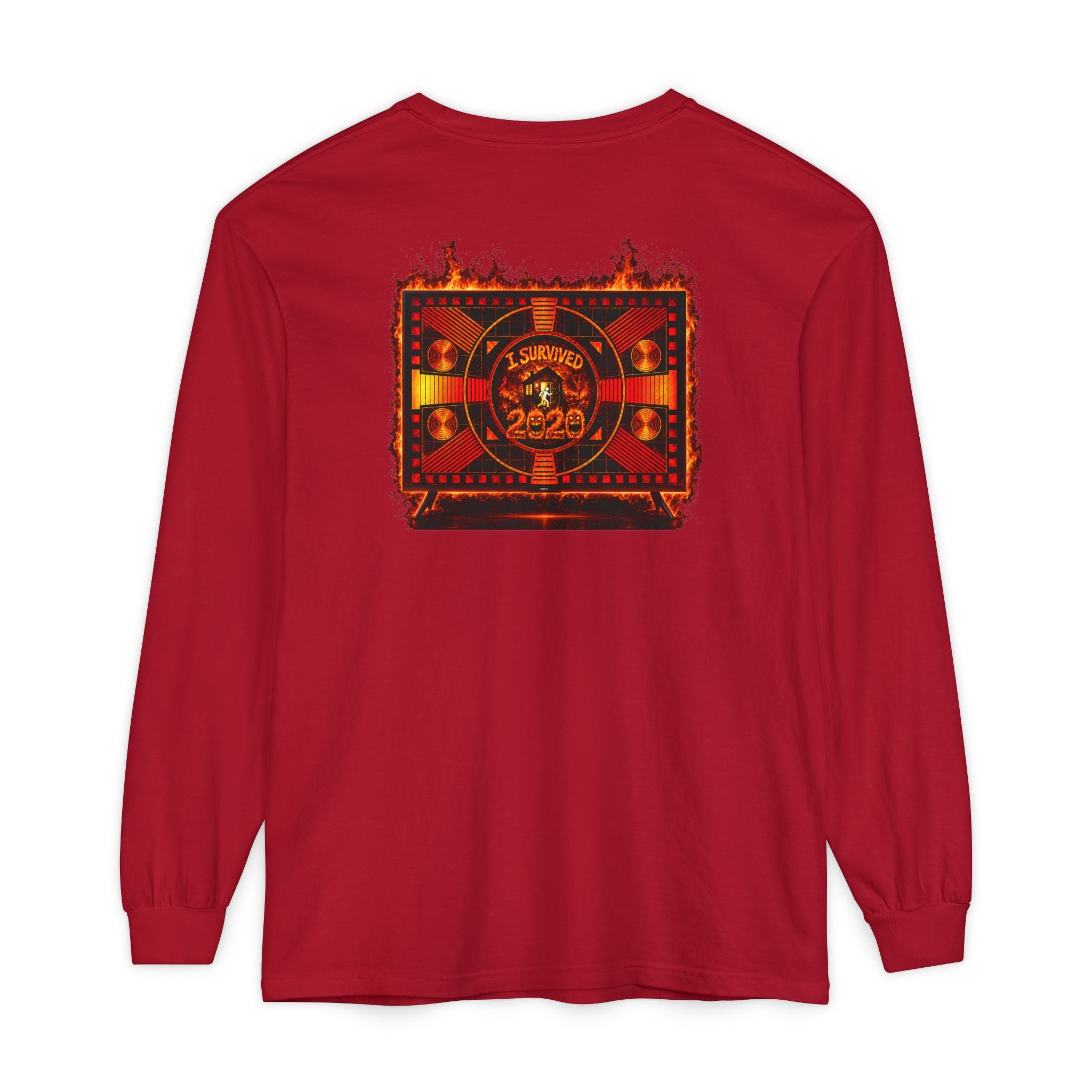 I Survived 2020 — "Please Stand By" Test Pattern Tee Wildfire Signal Edition Summer Premiere Unisex Garment-Dyed Long Sleeve T-Shirt
