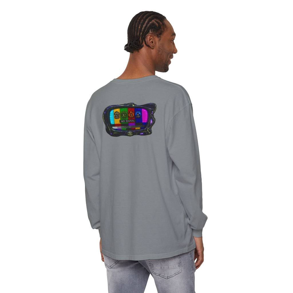 I Survived 2020 — "No Signal" Test Pattern Tee Alien Broadcast Finale Summer Premiere Garment-Dyed Long Sleeve T-Shirt