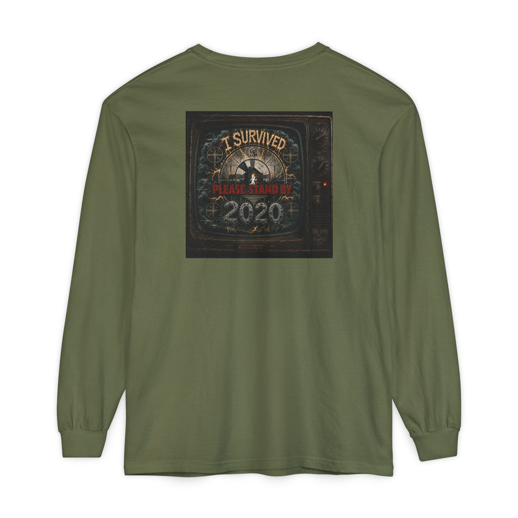 I Survived 2020 — "Please Stand By" Test Pattern Tee Summer Premier Unisex Garment-Dyed Long Sleeve T-Shirt