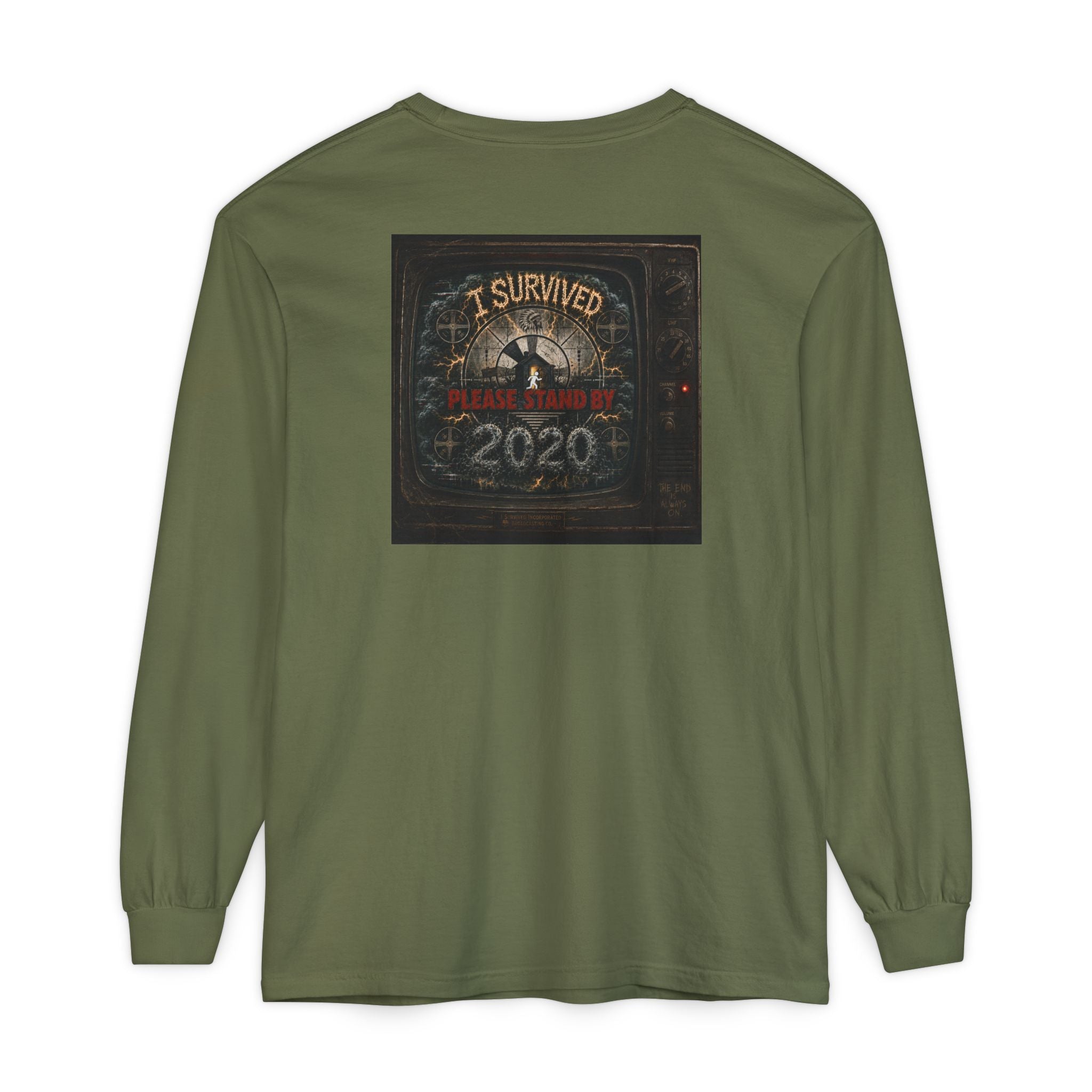 I Survived 2020 — "Please Stand By" Test Pattern Tee Summer Premier Unisex Garment-Dyed Long Sleeve T-Shirt