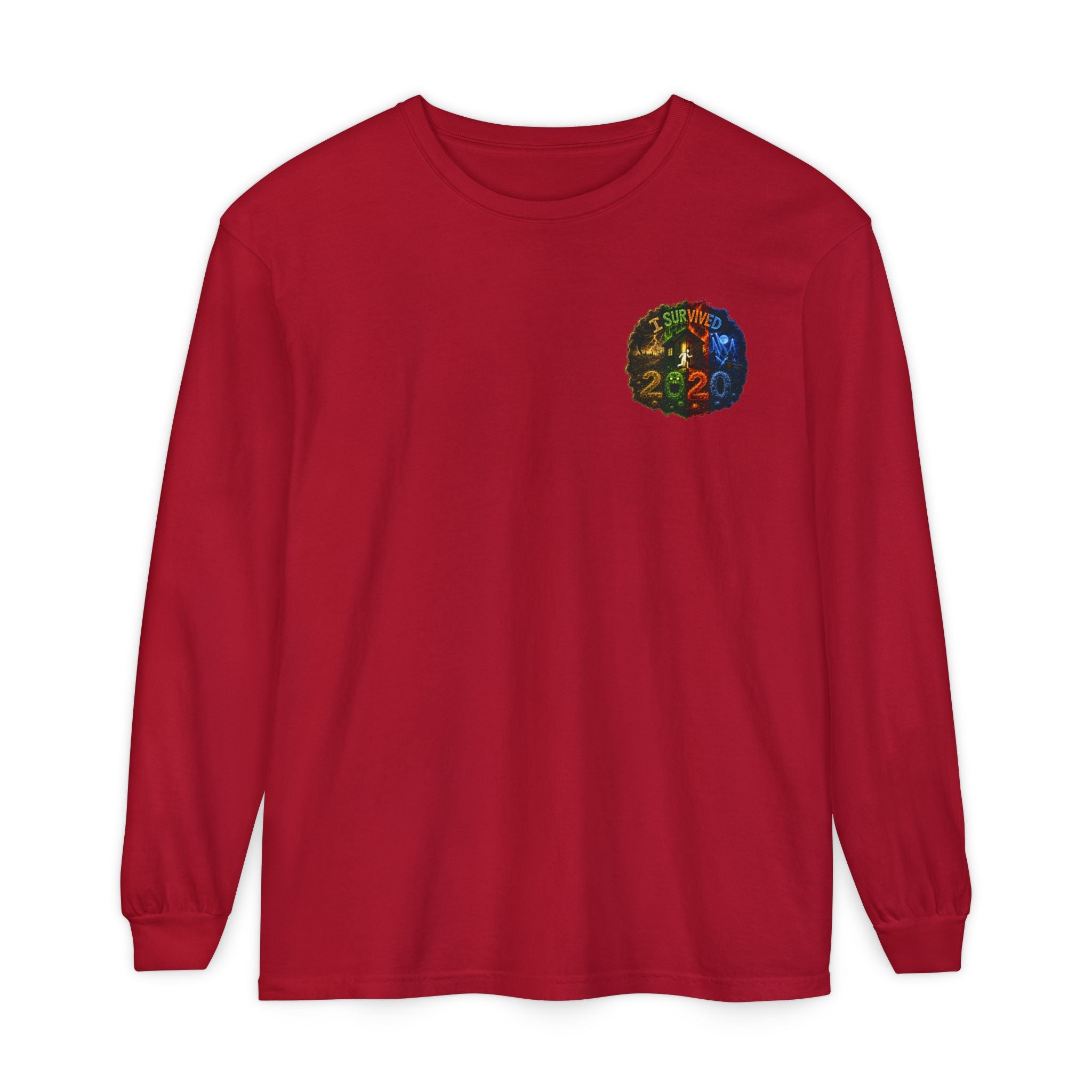 I Survived 2020 — "No Signal" Test Pattern Tee Alien Broadcast Finale Summer Premiere Garment-Dyed Long Sleeve T-Shirt