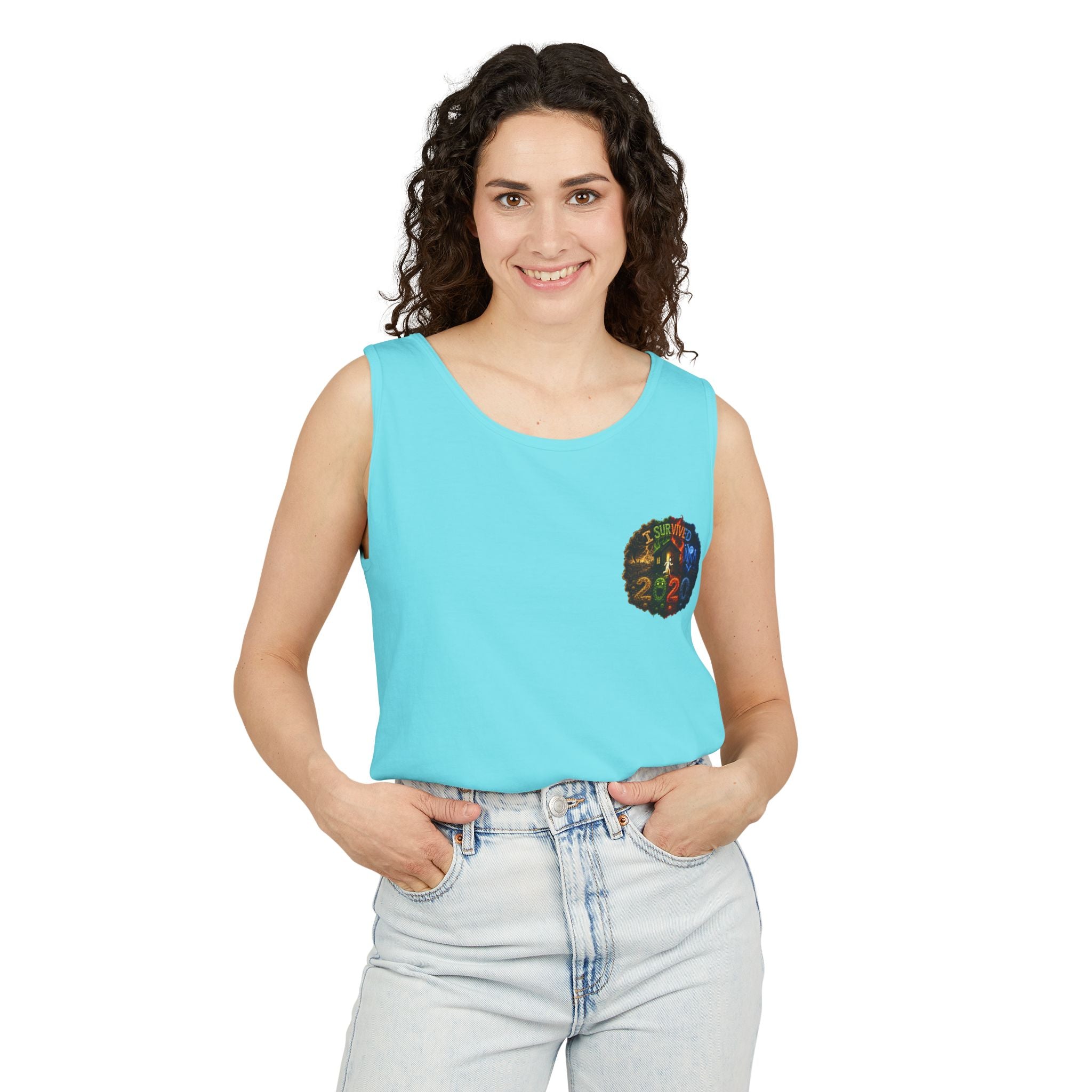 I Survived 2020 — "No Signal" Test Pattern Tee Alien Broadcast Finale Summer Premiere Unisex Garment-Dyed Tank Top