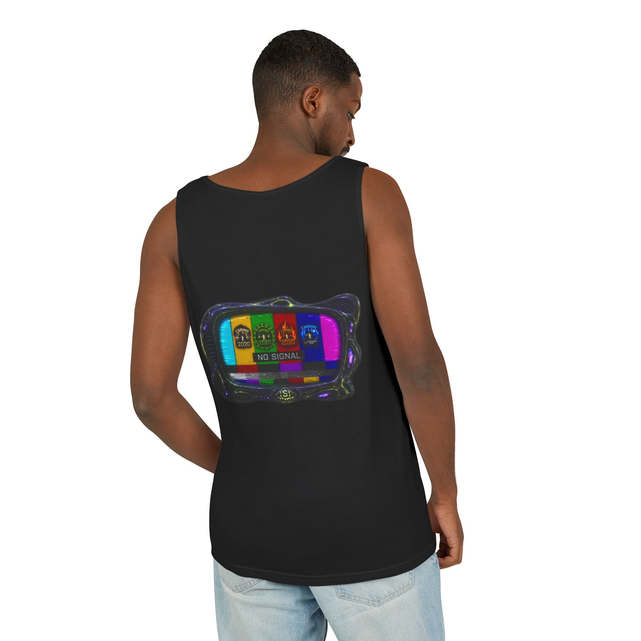 I Survived 2020 — "No Signal" Test Pattern Tee Alien Broadcast Finale Summer Premiere Unisex Garment-Dyed Tank Top