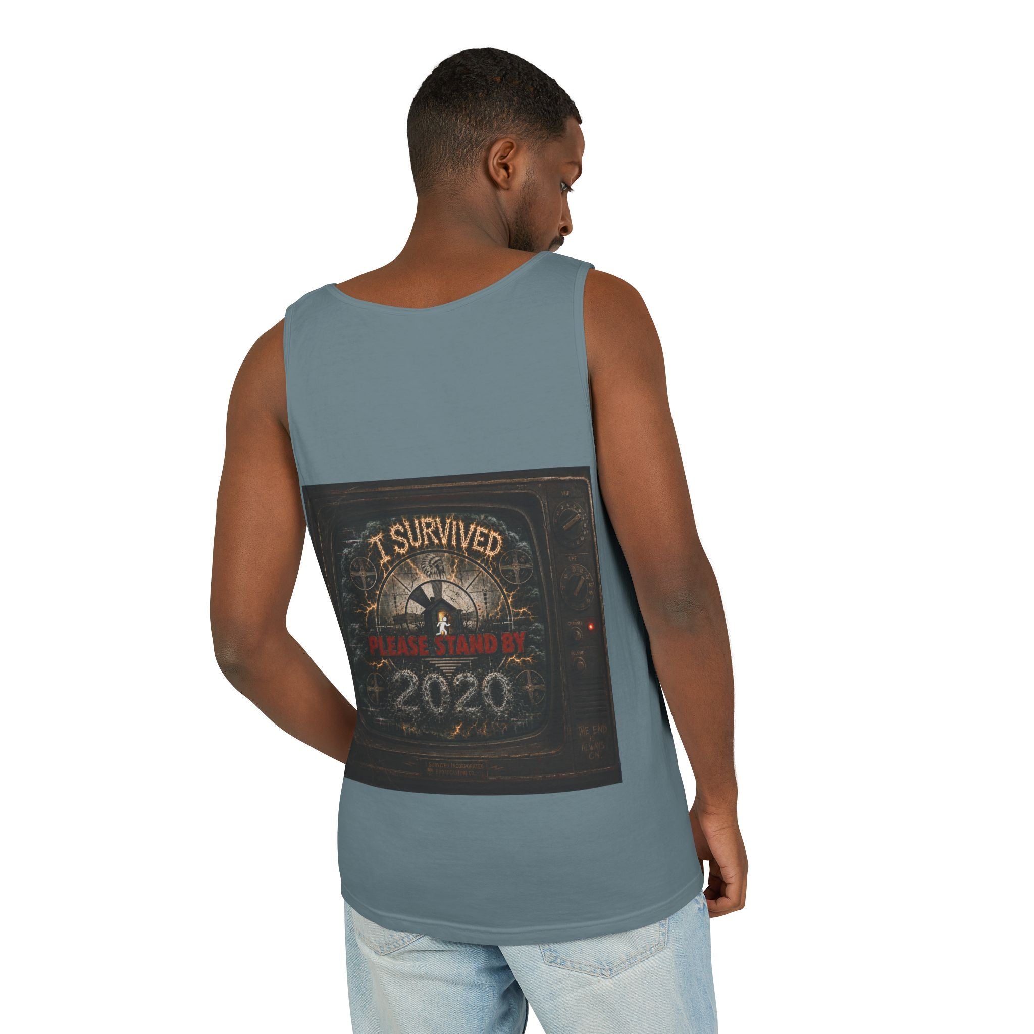 I Survived 2020 — "Please Stand By" Test Pattern Tee Summer Premier  Unisex Garment-Dyed Tank Top