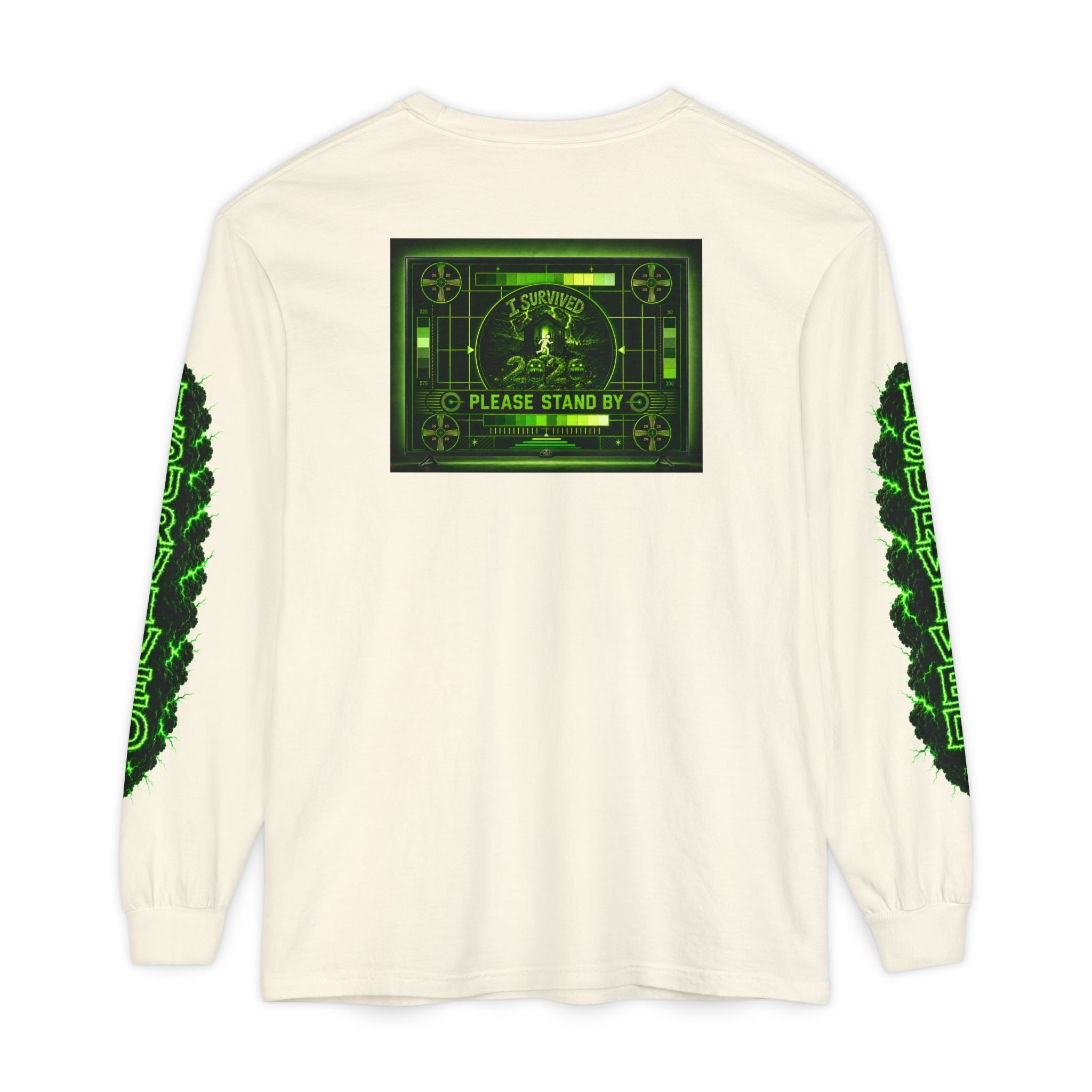 I Survived 2020 — "Please Stand By" Test Pattern Toxic Signal Tee Special Edition Summer Premiere Unisex Garment-Dyed Long Sleeve T-Shirt