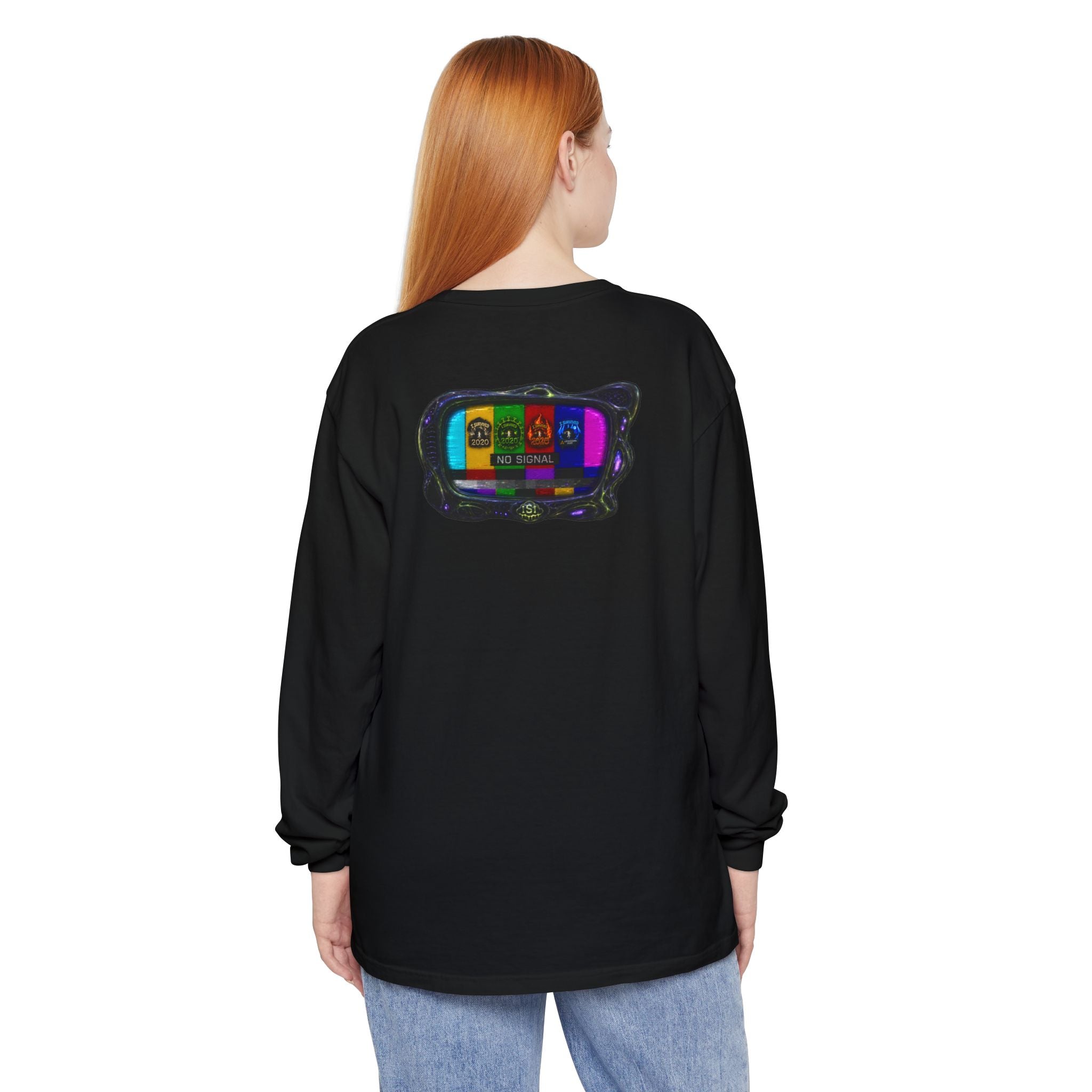 I Survived 2020 — "No Signal" Test Pattern Tee Alien Broadcast Finale Summer Premiere Garment-Dyed Long Sleeve T-Shirt
