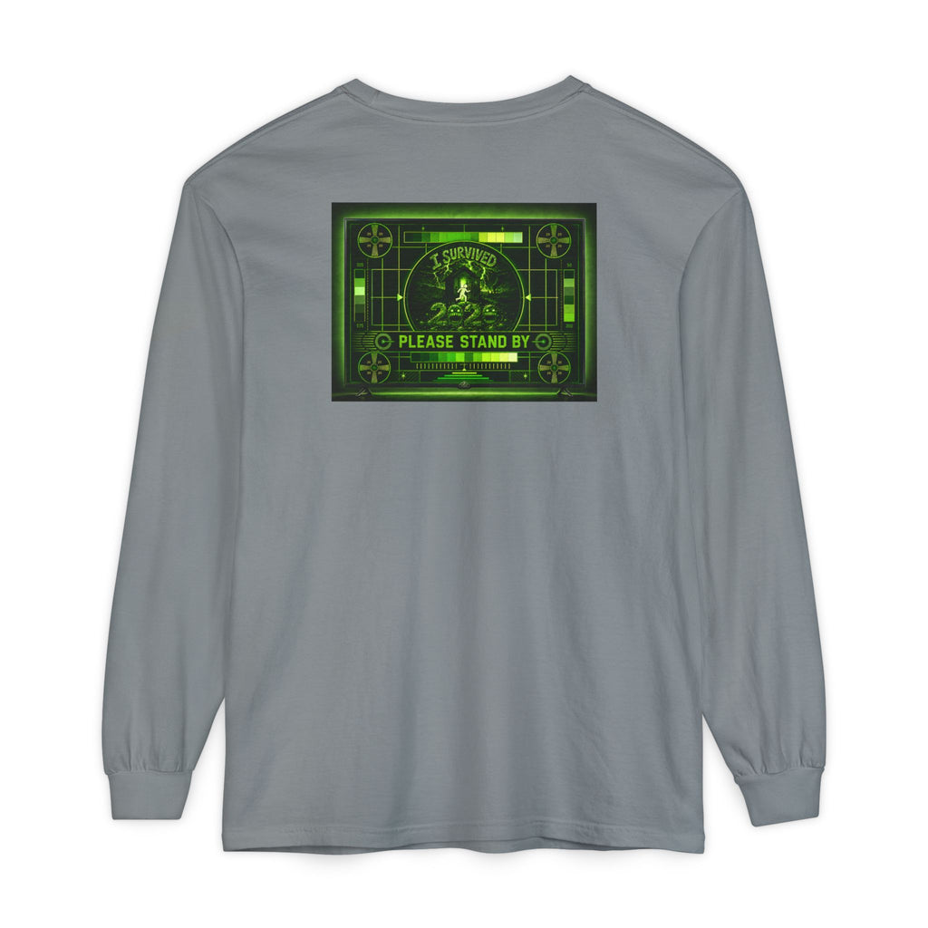I Survived 2020 — "Please Stand By" Test Pattern Toxic Signal Tee Summer Premiere Unisex Garment-Dyed Long Sleeve T-Shirt
