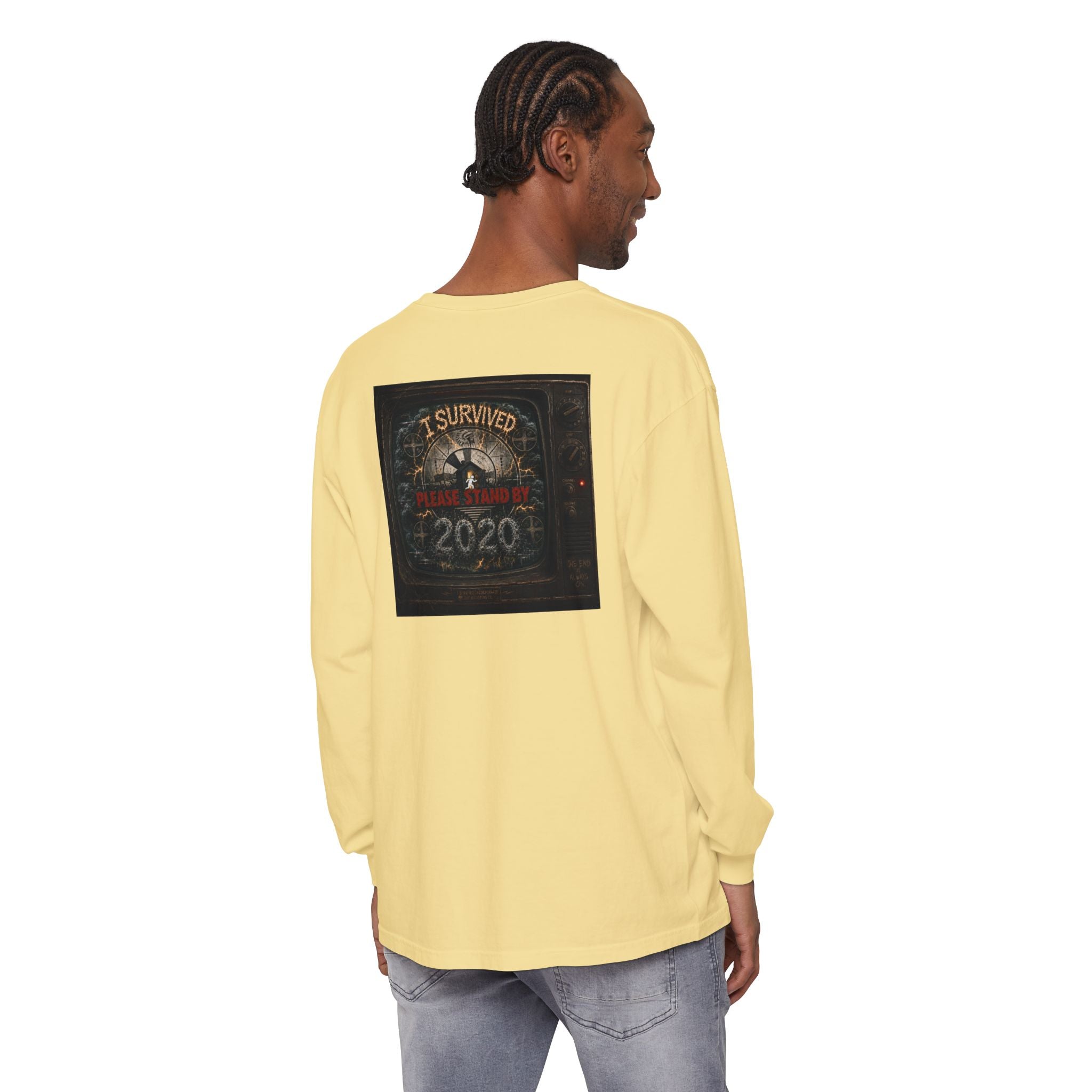 I Survived 2020 — "Please Stand By" Test Pattern Tee Summer Premier Unisex Garment-Dyed Long Sleeve T-Shirt