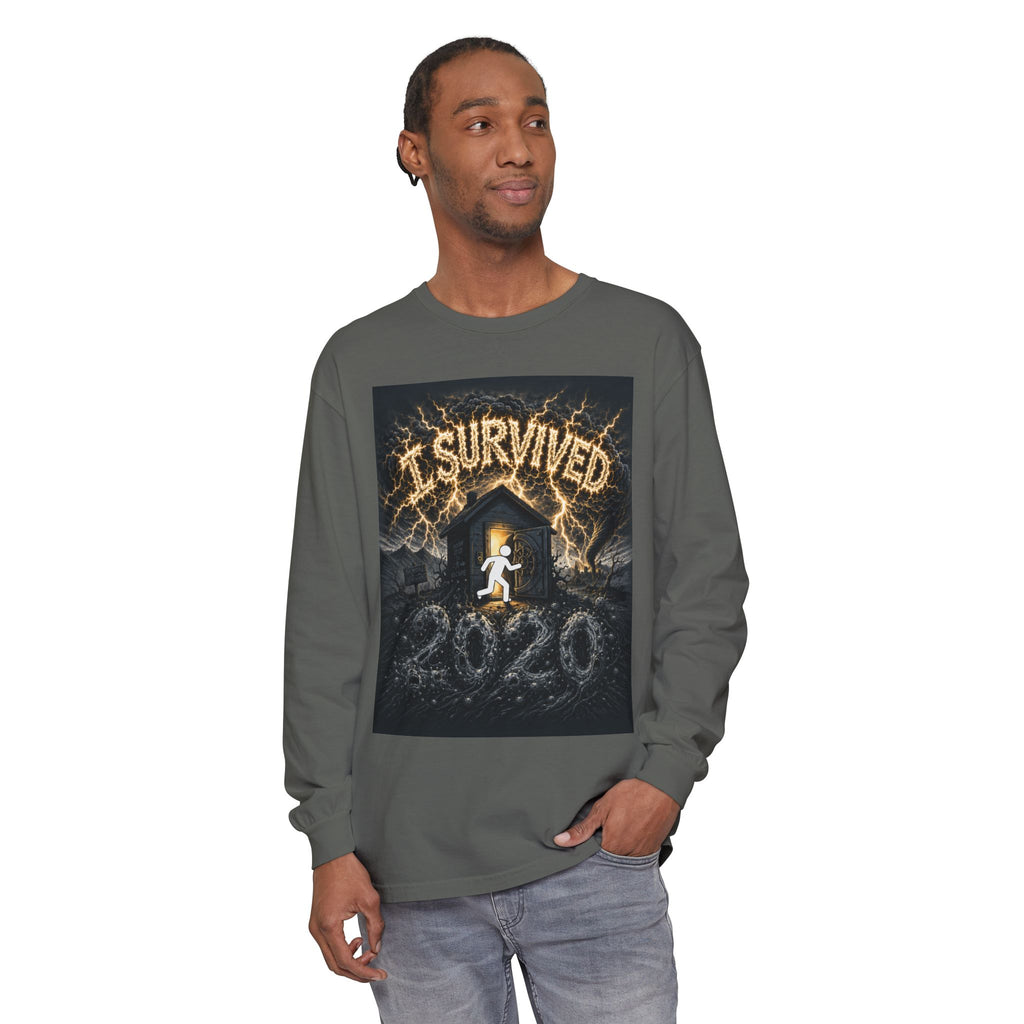 I Survived 2020 — Original Design Teaser Tee | Season 1 Premiere Drop Unisex Garment-dyed Long Sleeve T-Shirt