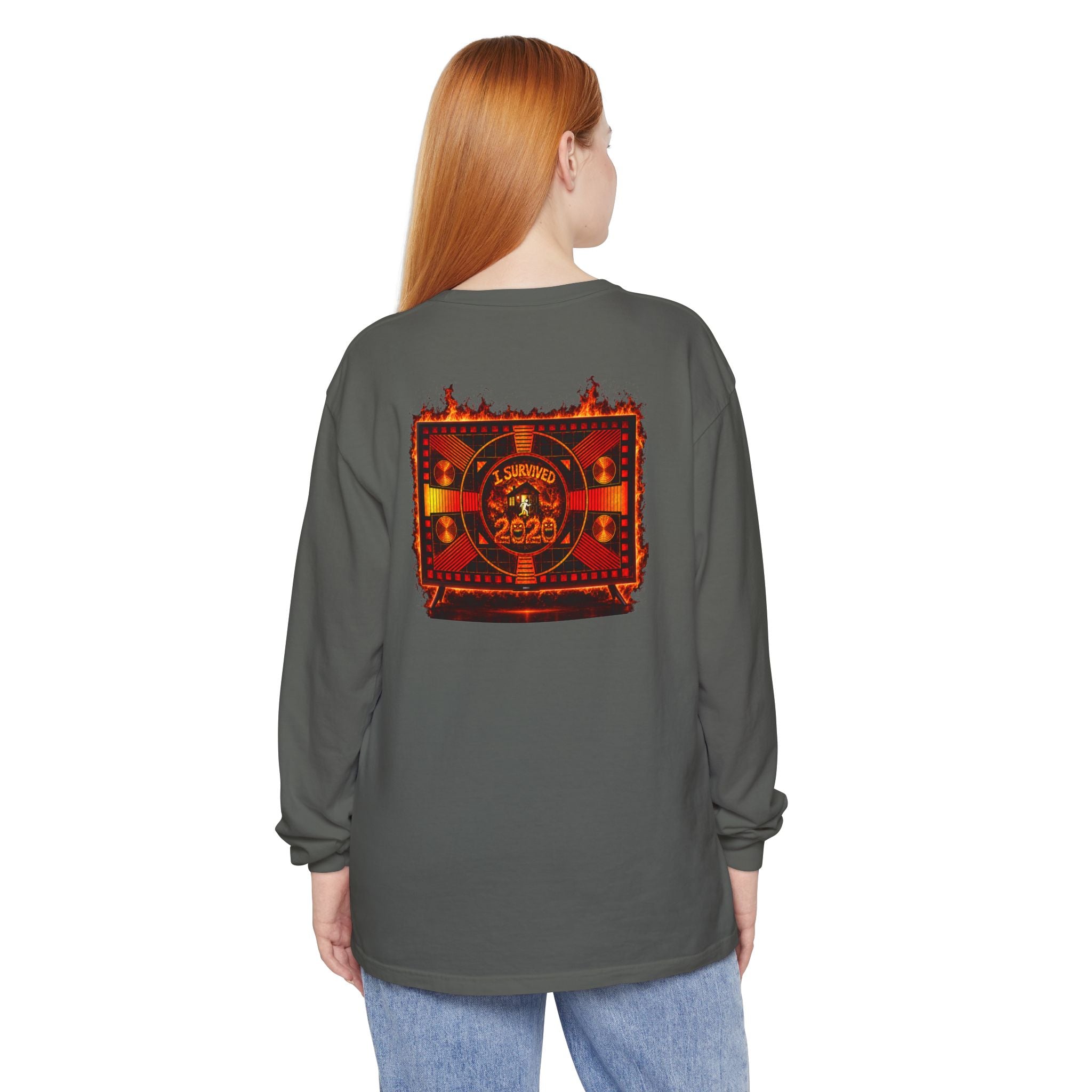 I Survived 2020 — "Please Stand By" Test Pattern Tee Wildfire Signal Edition Summer Premiere Unisex Garment-Dyed Long Sleeve T-Shirt