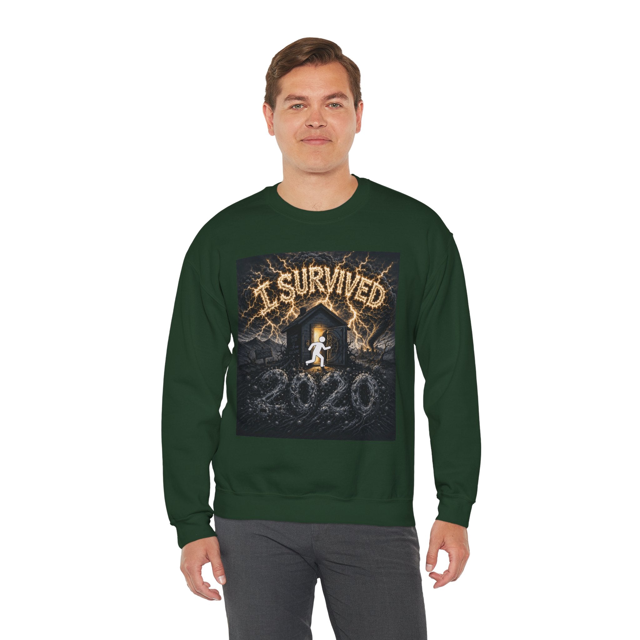 I Survived 2020 — Original Design Teaser Tee | Season 1 Premiere Drop Unisex Heavy Blend™ Crewneck Sweatshirt