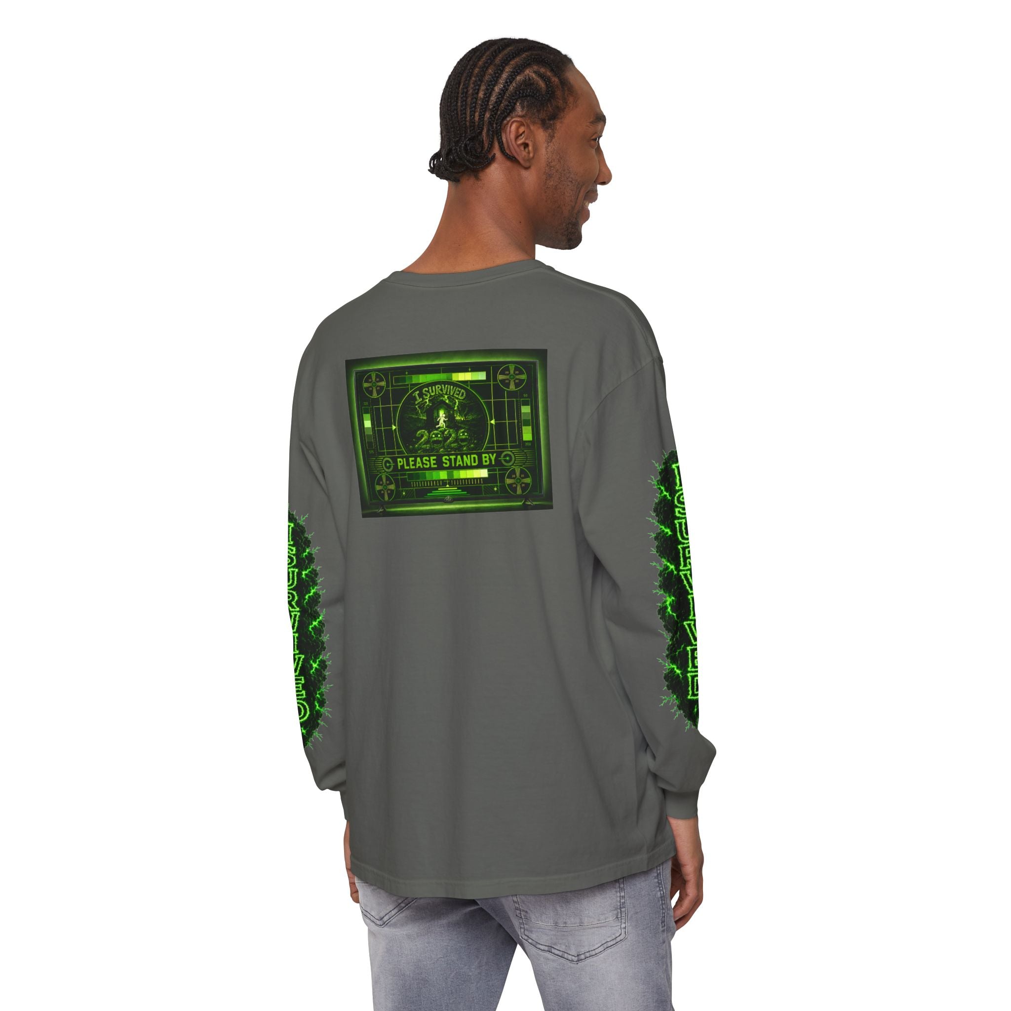 I Survived 2020 — "Please Stand By" Test Pattern Toxic Signal Tee Special Edition Summer Premiere Unisex Garment-Dyed Long Sleeve T-Shirt