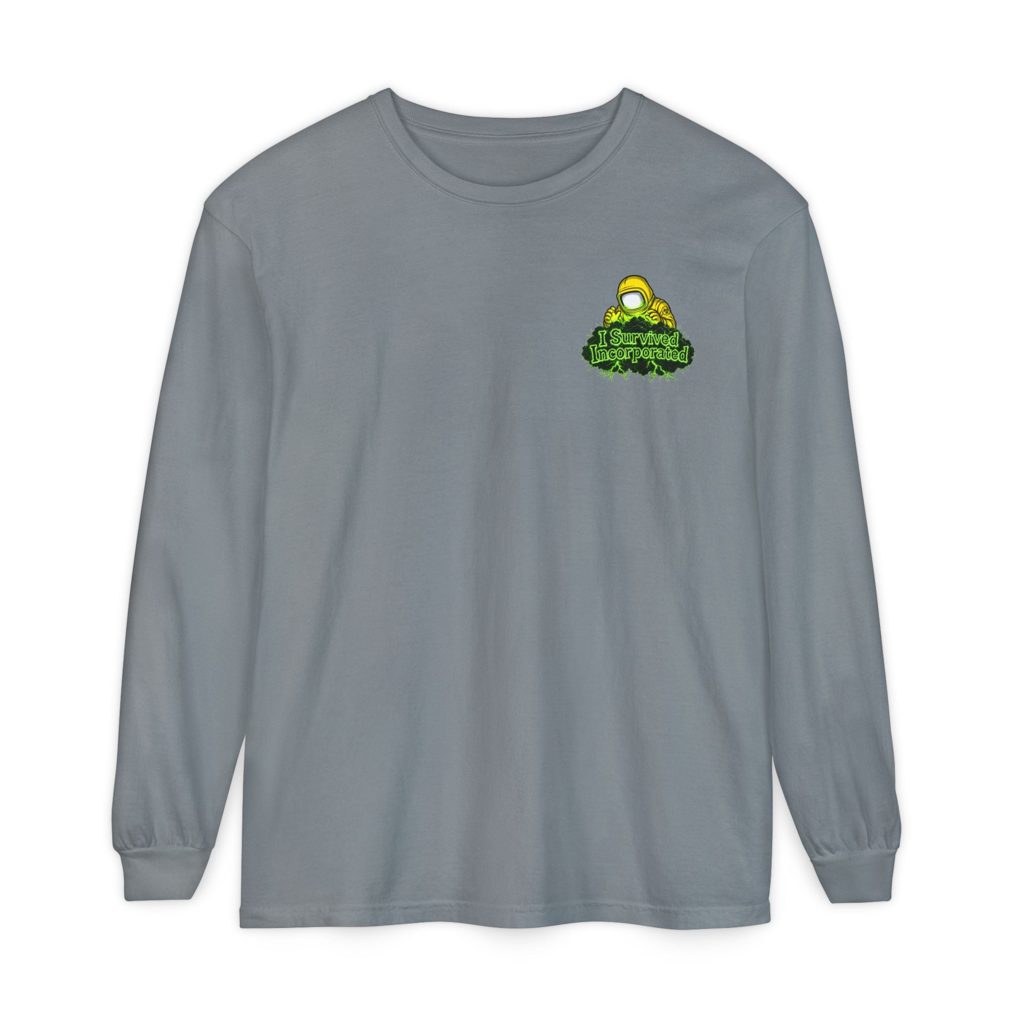 I Survived 2020 — "Please Stand By" Test Pattern Toxic Signal Tee Summer Premiere Unisex Garment-Dyed Long Sleeve T-Shirt